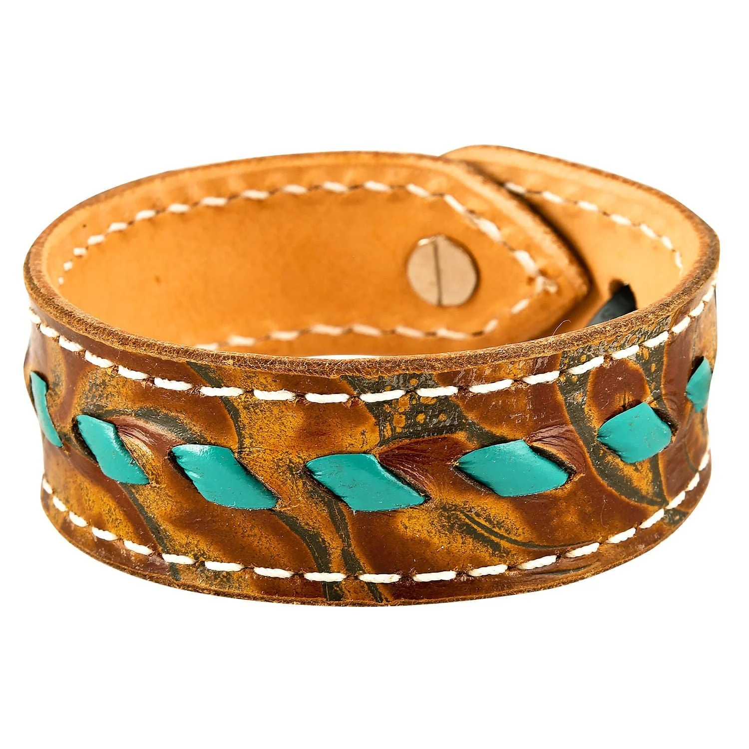 Buckstitch Bracelet, Floral Tooled & Turquoise - Healthber