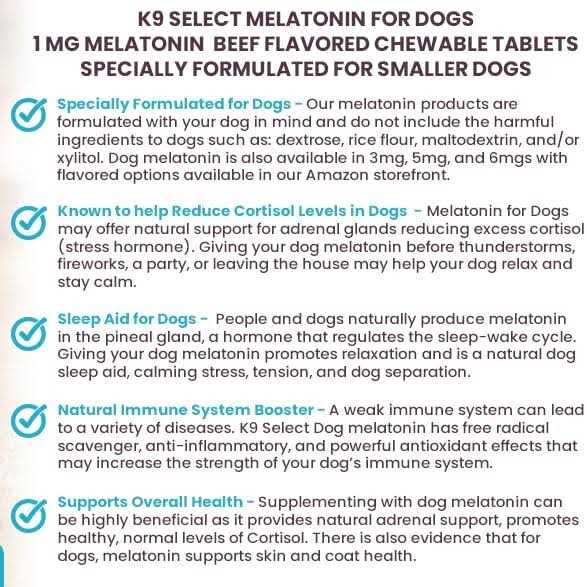 K9 Select Melatonin for Small Dogs 1mg - Healthber