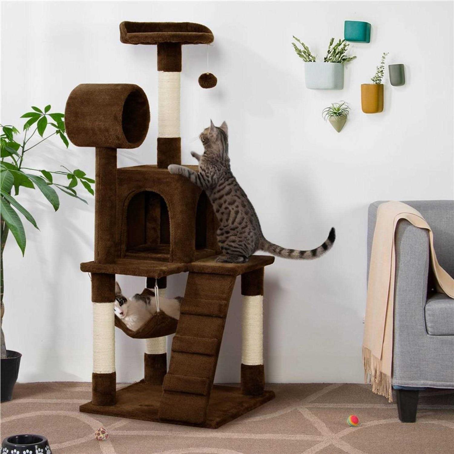 Yaheetech 51-in Plush Multi-Cat Kitten Tree & Condo - Healthber