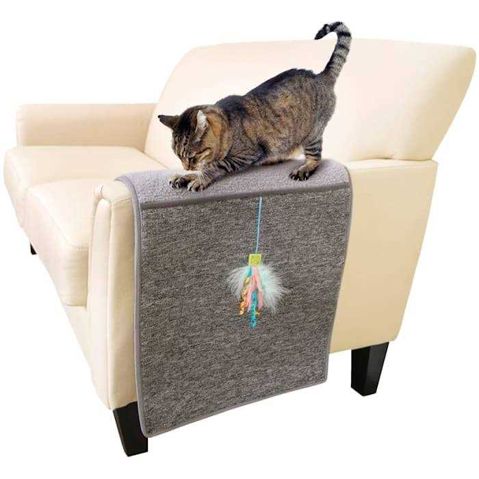 Petlinks Claw Cushion Furniture Protecting Carpet & Sherpa Cat Scratch Mat with Dangling Ribbon Toy - Healthber