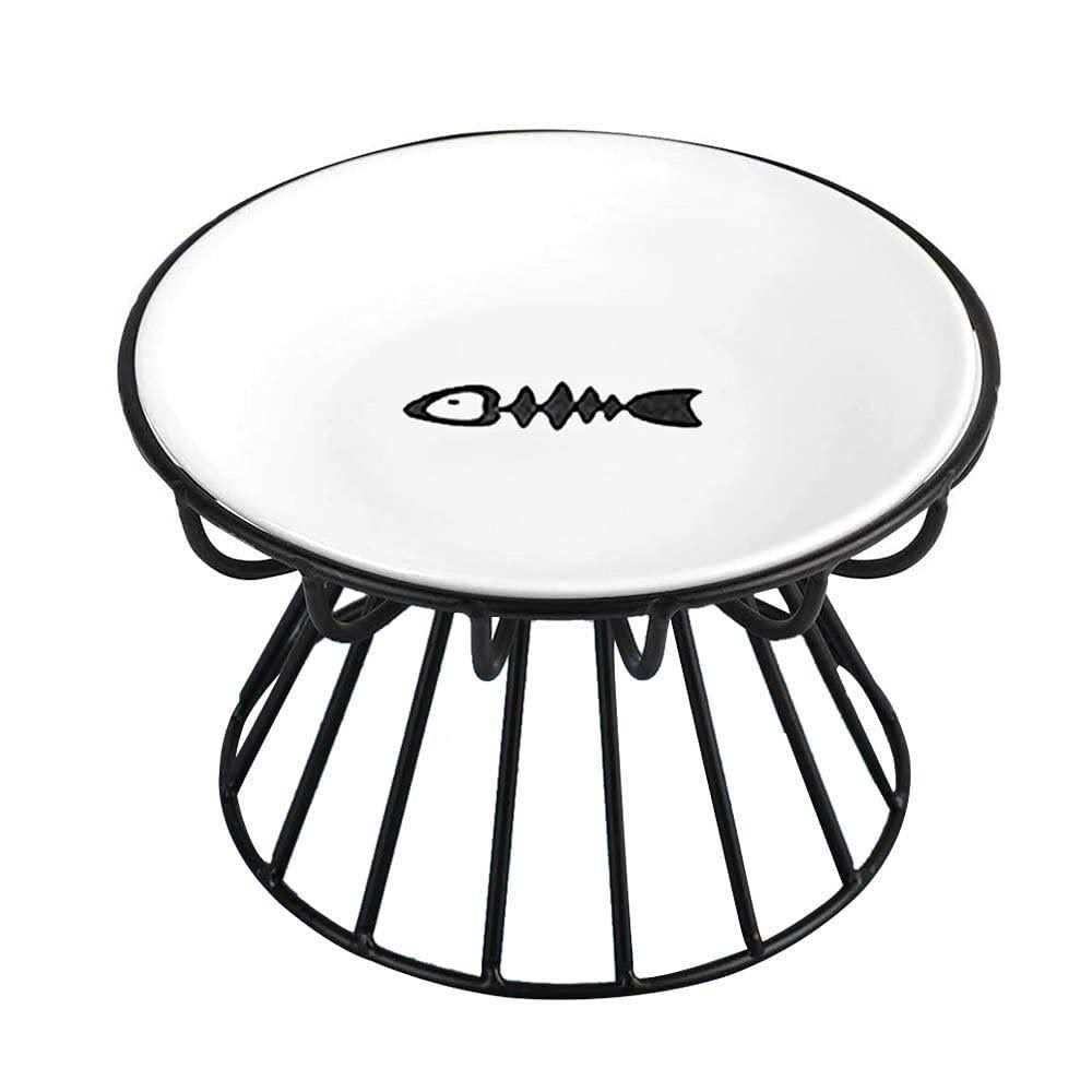 Wellbro Cat Bowls, Elevated Cat Bowl, Raised Ceramic Cat Dish with Metal Stand, Pet Water or Food Feeding Station for Indoor Cats - Healthber