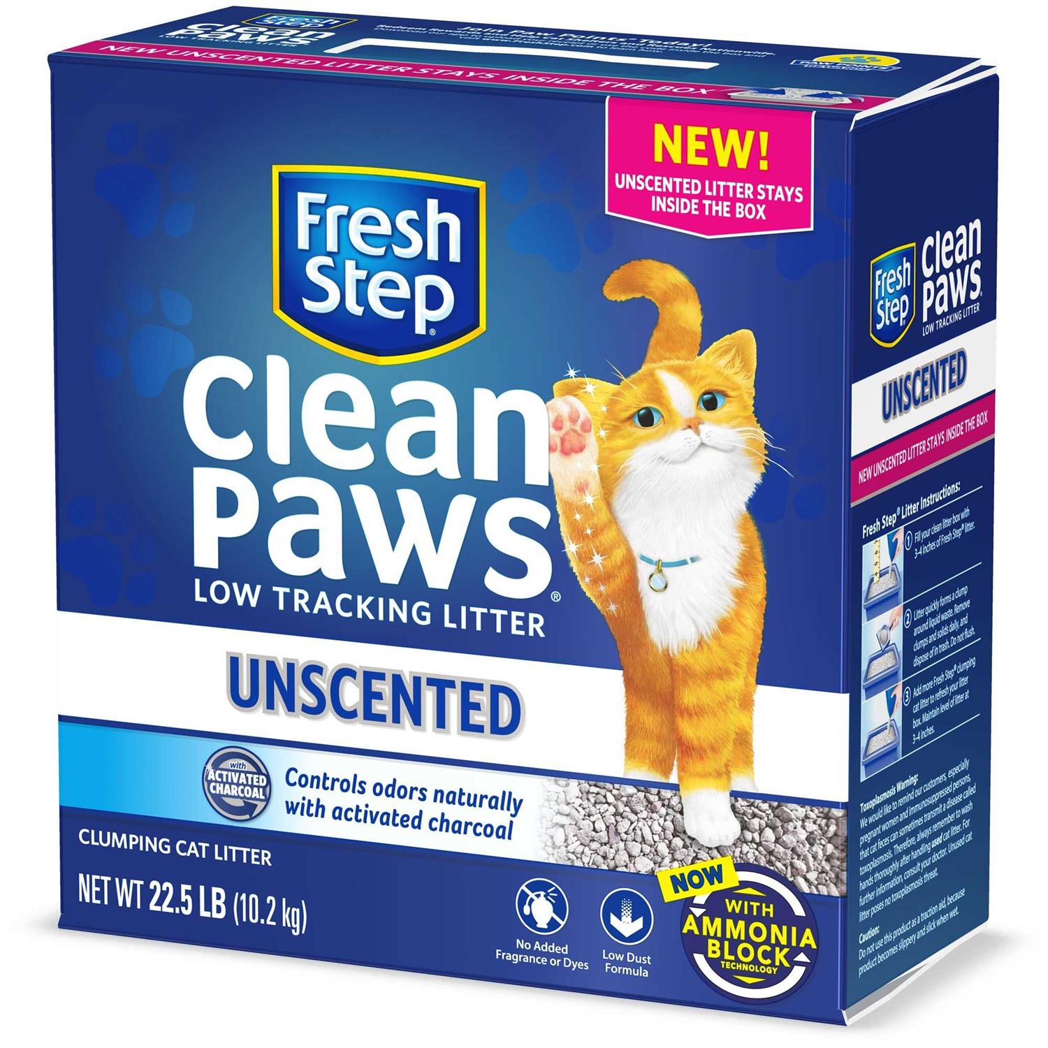 Fresh Step Clean Paws Simply Unscented Clumping Cat Litter, 22.5 lbs. - Healthber