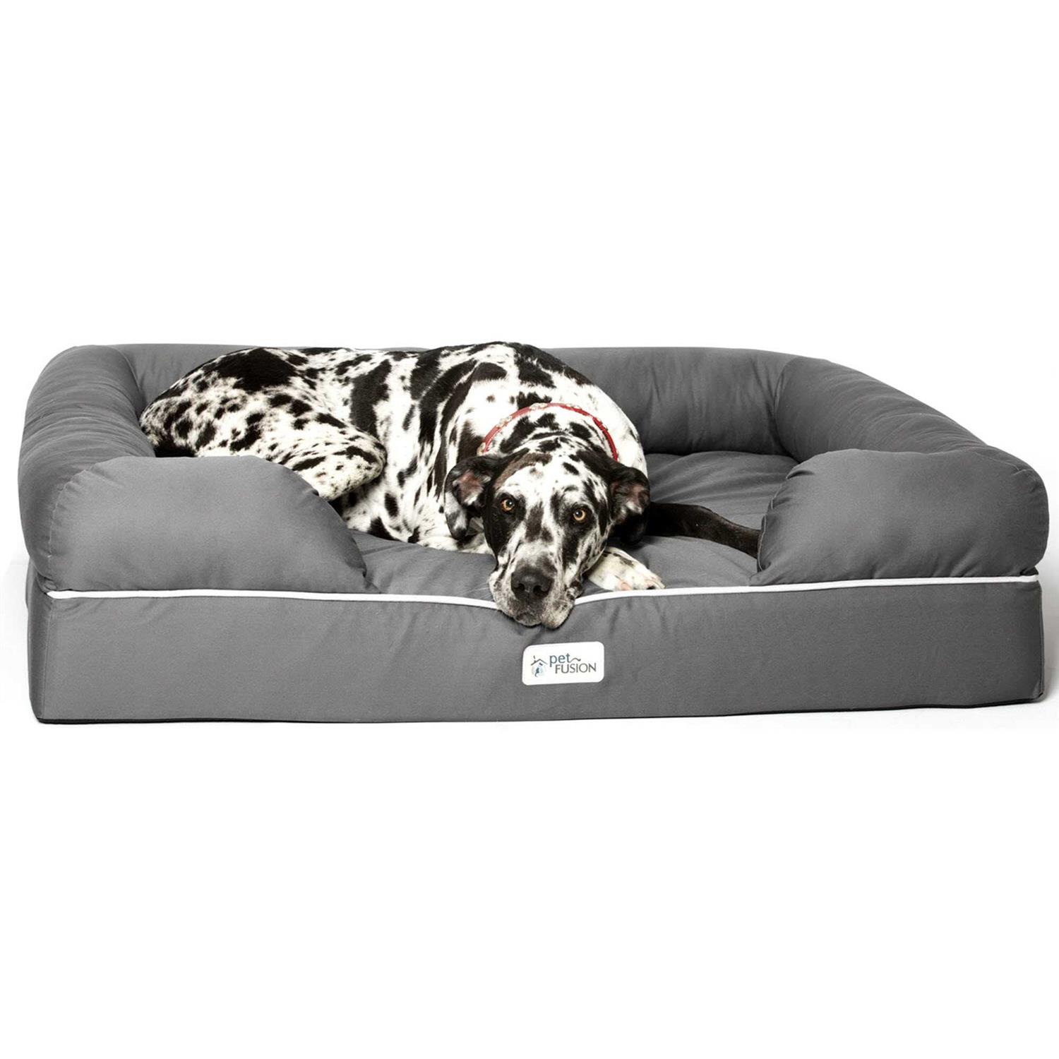 PetFusion Ultimate Lounge Memory Foam Bolster Cat & Dog Bed with Removable Cover, Brown, Jumbo - Healthber