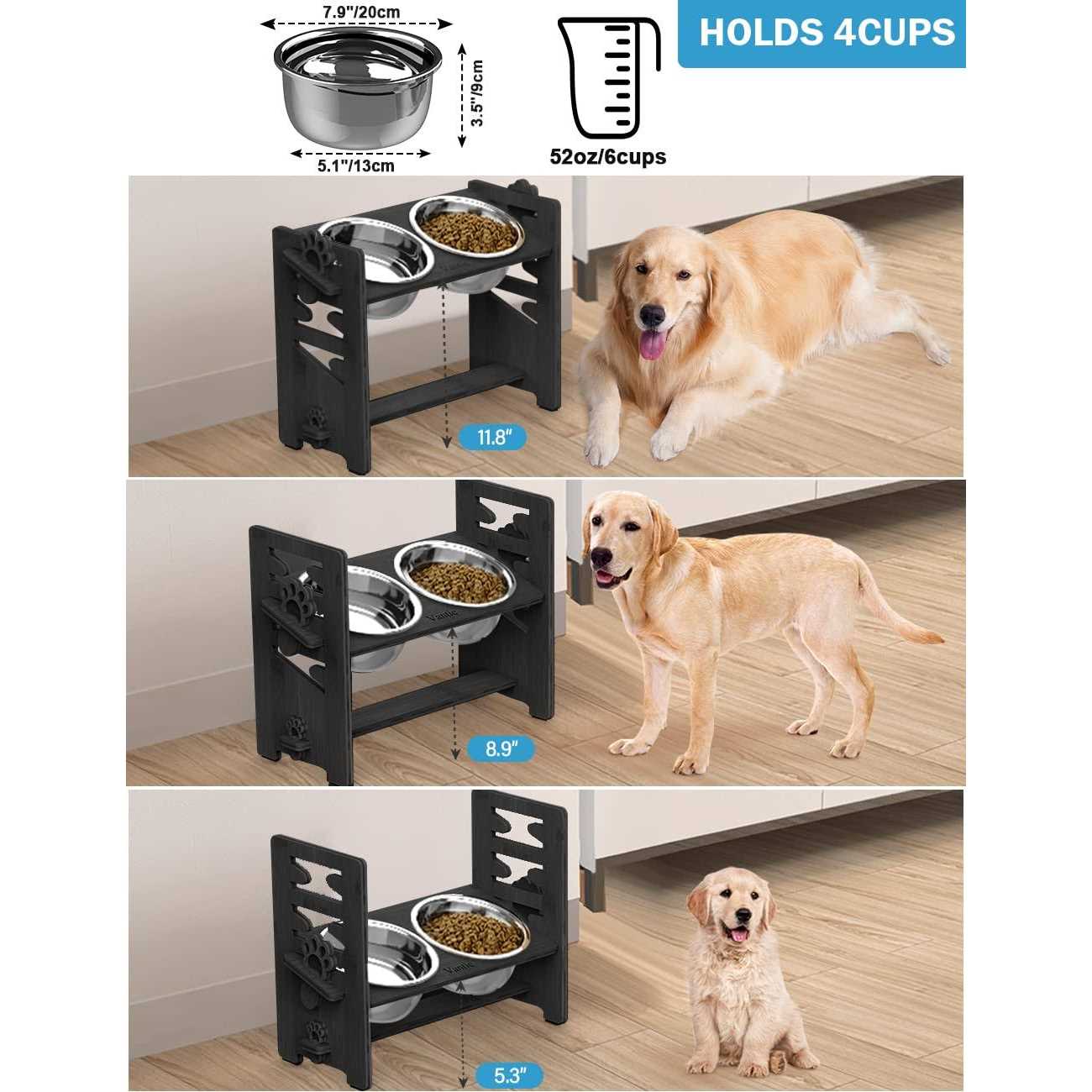 Vantic Elevated Dog Bowls-Adjustable Raised Dog Bowls with Stand for Small Size Dogs and Cats,Durable - Healthber
