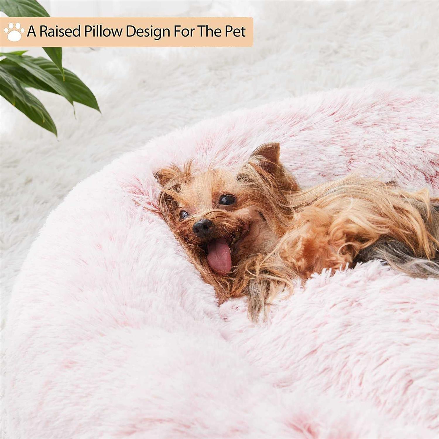 WNPETHOME Calming Dog Bed & cat Bed,Small Dog Bed Donut Faux Fur Anti-Anxiety Dog Bed Dog Pet Bed for Small Dogs - Healthber