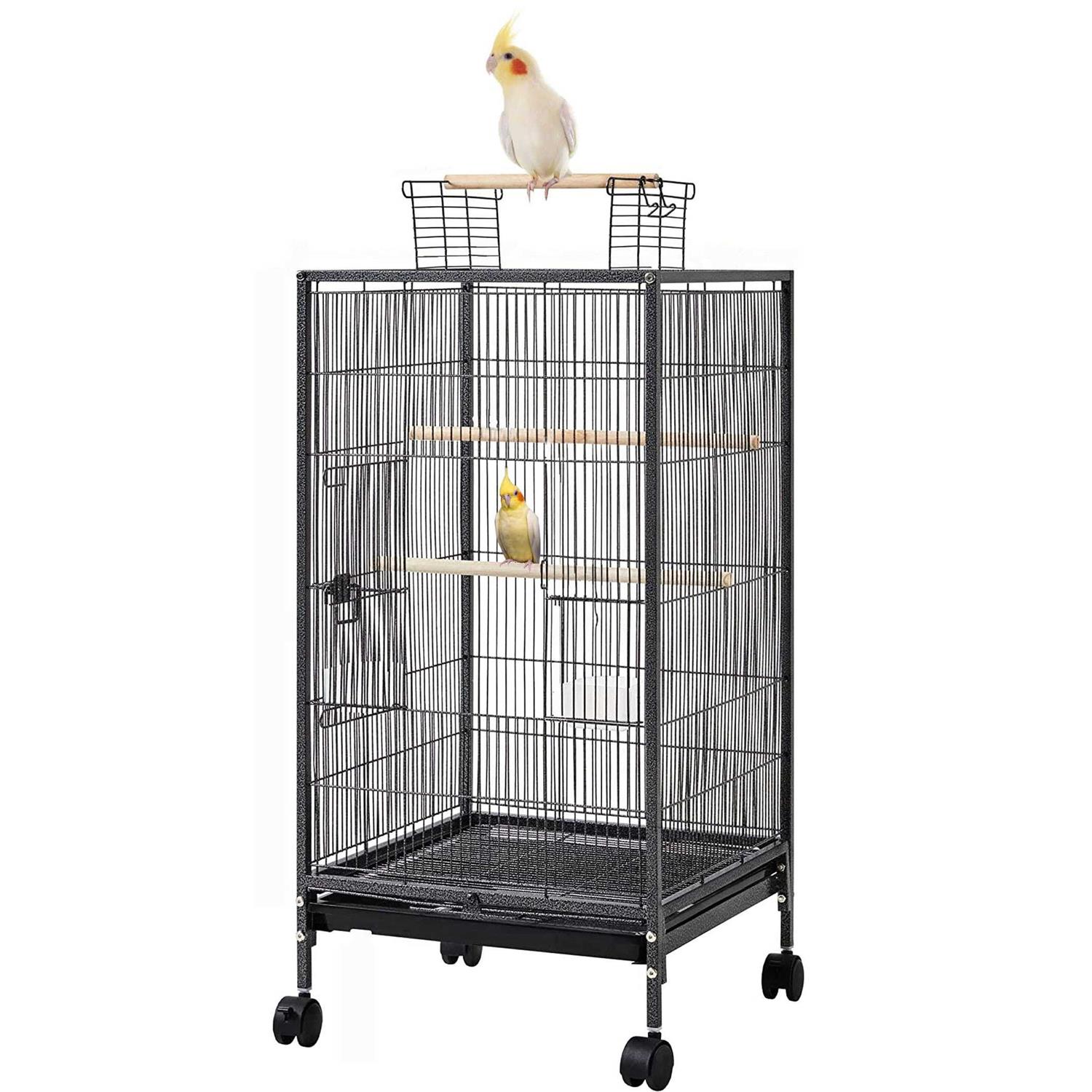 36-Inch Elegant Sturdy Wrought Iron Open Play Top Bird Flight Cage with Rolling Stand for Small-Sized Parrot Parakeets Cockatiels Budgies Parrotlets - Healthber