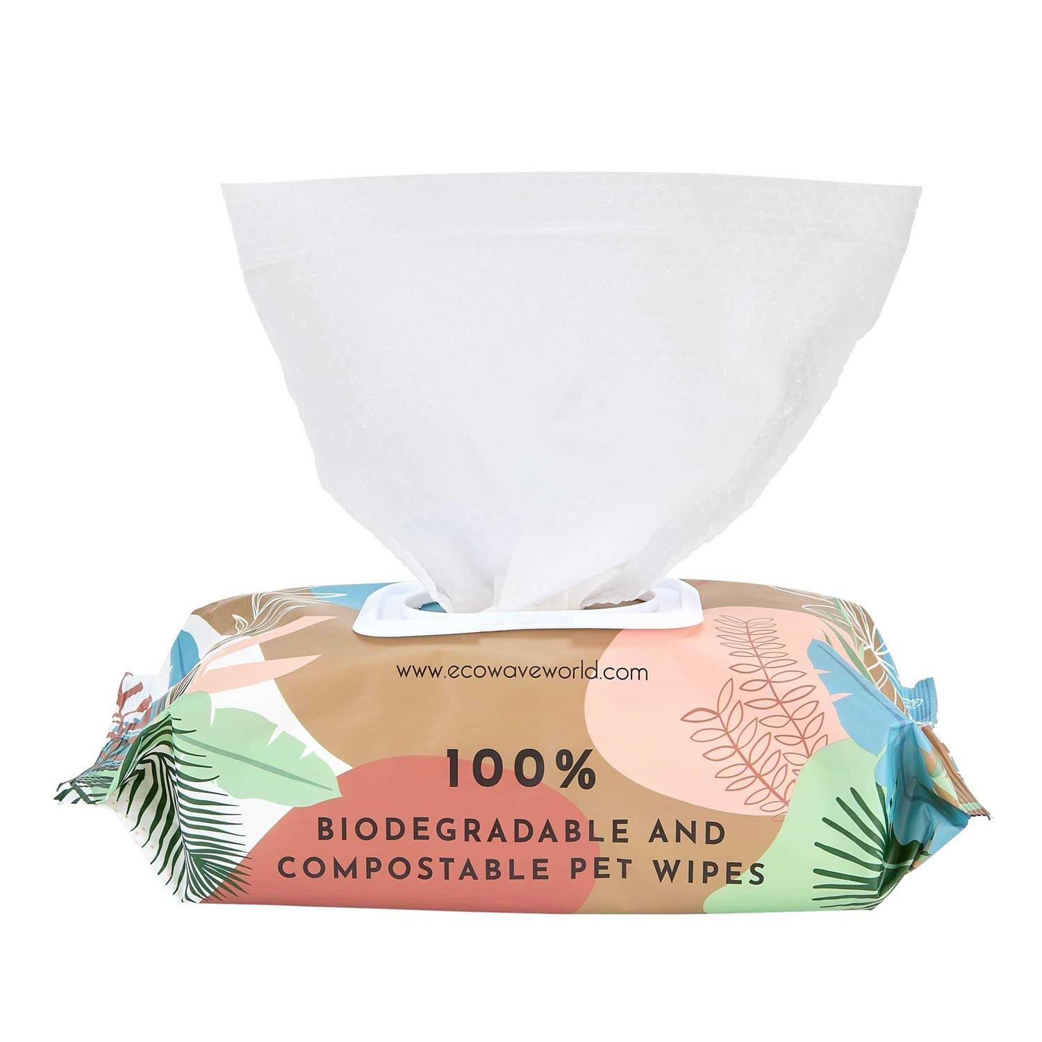 Eco Wave Pet Wipes 100% Biodegradable & Compostable Dog & Cat Cleansing Wipes - Healthber