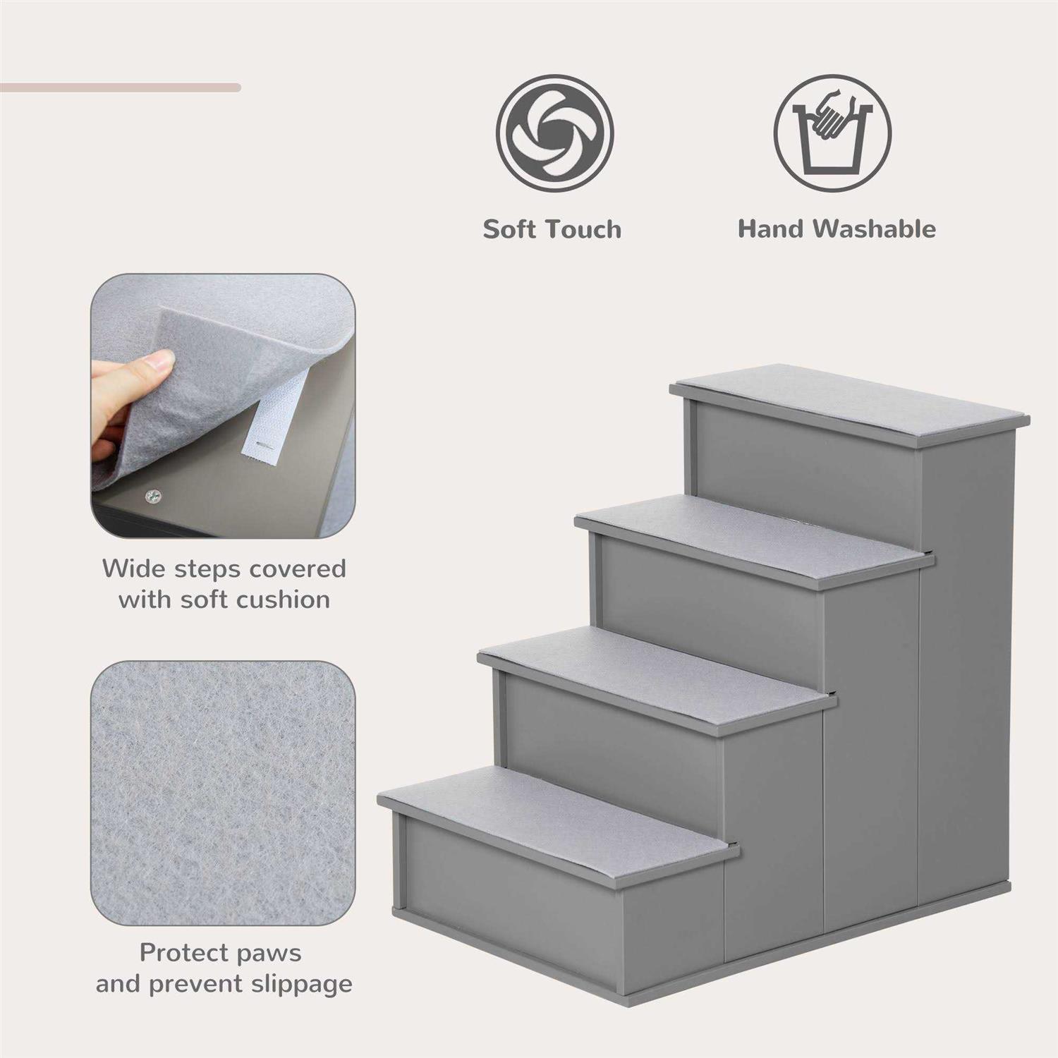 PawHut Pet Stairs, Small Pet Steps with Cushioned Removable Covering for Dogs and Cats Up to 22 Lbs - Healthber