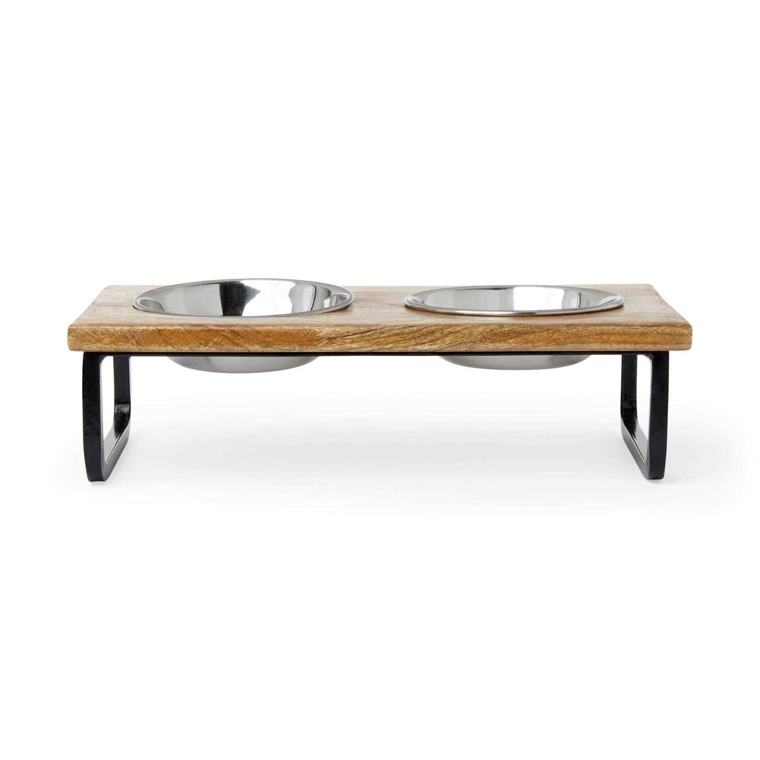 EveryYay Better Together Elevated Wood Double Diner with Stainless-Steel Bowls for Dogs - Healthber