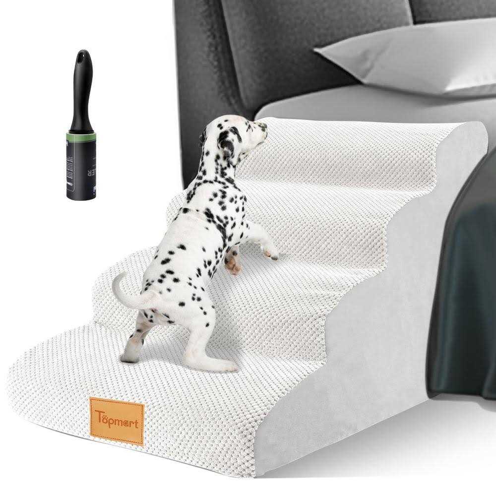 Topmart High Density Foam Dog Steps 4 Tiers,Extra Wide Deep Pet Steps,Non-Slip Pet Stairs,Dog Ramp for Bed,Soft Foam Dog Ladder,Best for Older Dogs - Healthber