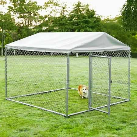 Vivijason Outdoor Large Dog Kennel Heavy Duty Fence Dog Cage with Galvanized Chain Link, Outside Pen Playpen Dog Run House with UV & Waterproof Cover - Healthber