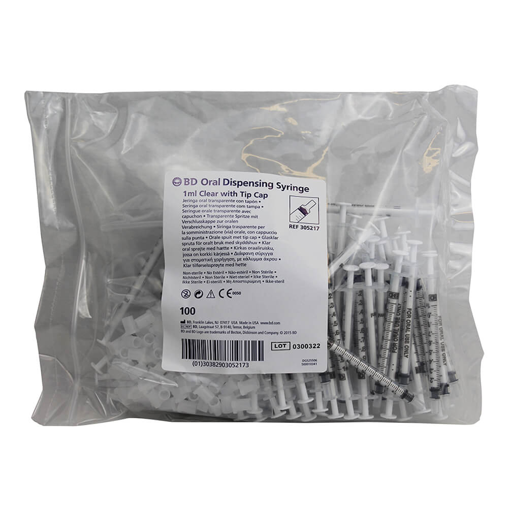 BD Oral Dispensing Syringe - Clear with Tip Cap, 100 ct - Healthber