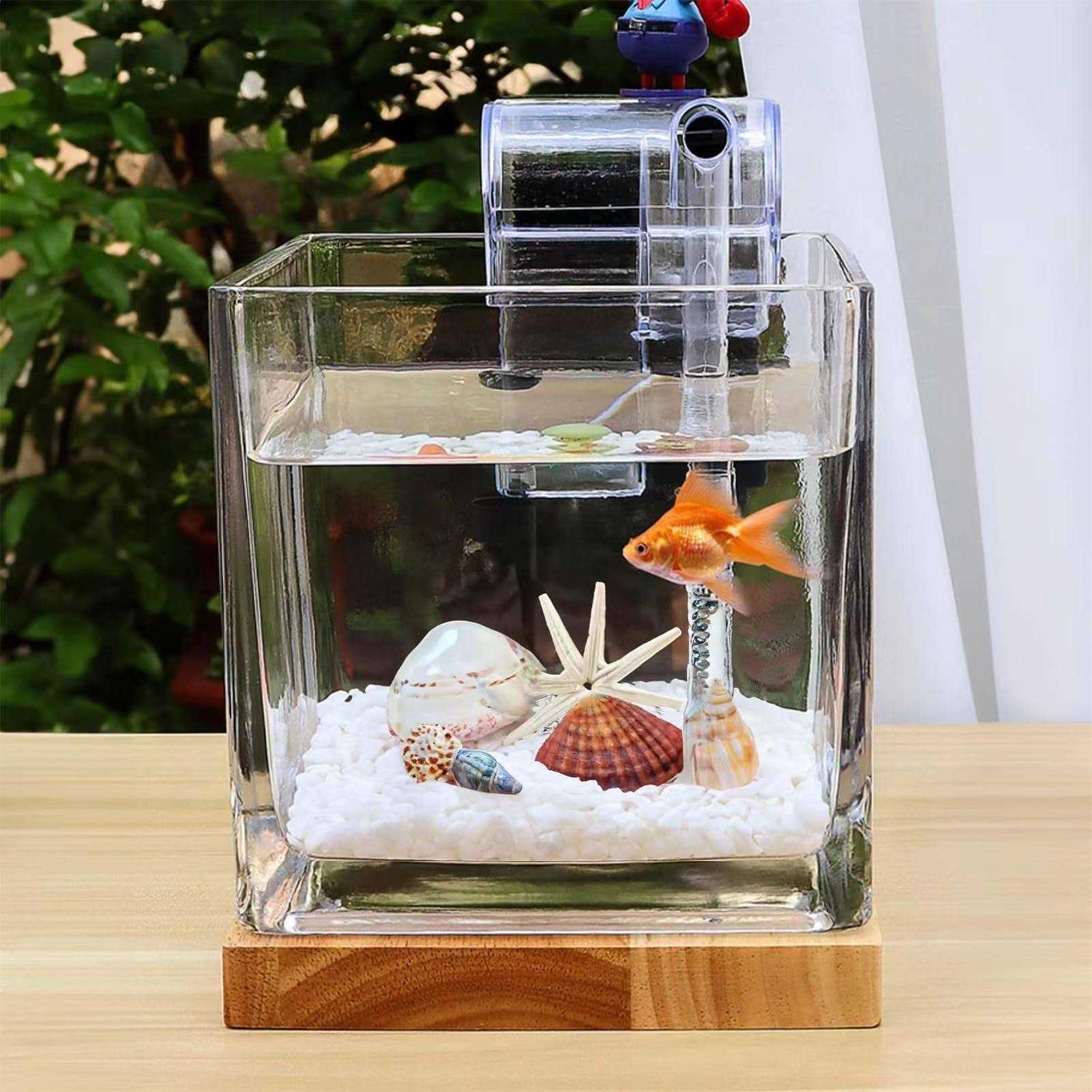 SARUFO 0.81Gallon Fish Tank Kit Desk Aquarium Set Small Glass for Kids Beginner Square Betta - Healthber