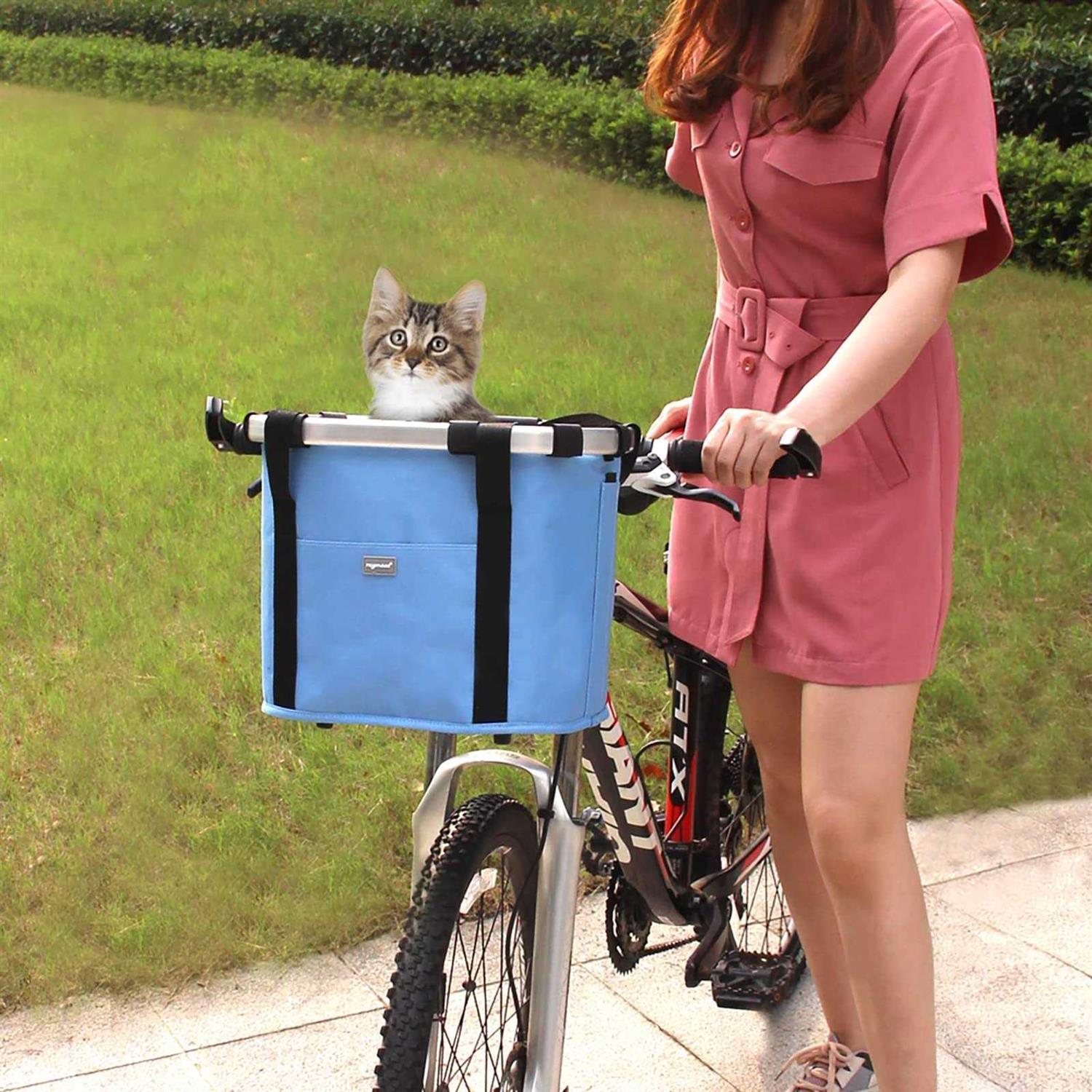 Raymace Bicycle Basket Dog Bike Handlebar Basket Front,Folding Detachable Quick Release Easy Install,Cycling Picnic Bag - Healthber