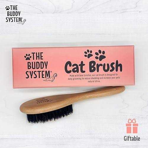 The Buddy System Cat Brush with Boar Bristle and Wooden Handle, Professional Grade Daily Grooming Hairbrush, Reduce Shedding, Soft Hair and Healthy - Healthber