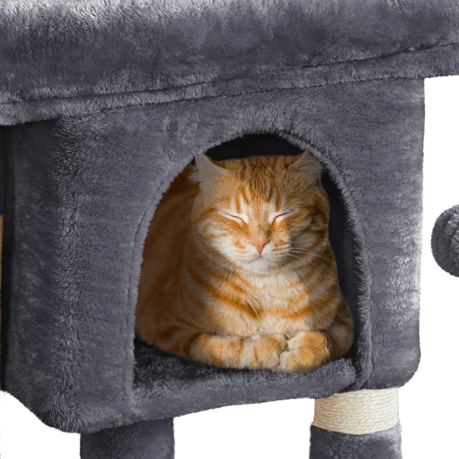 Topeakmart Gray 2-Level Small Cat Tree with Wide Perch - Healthber