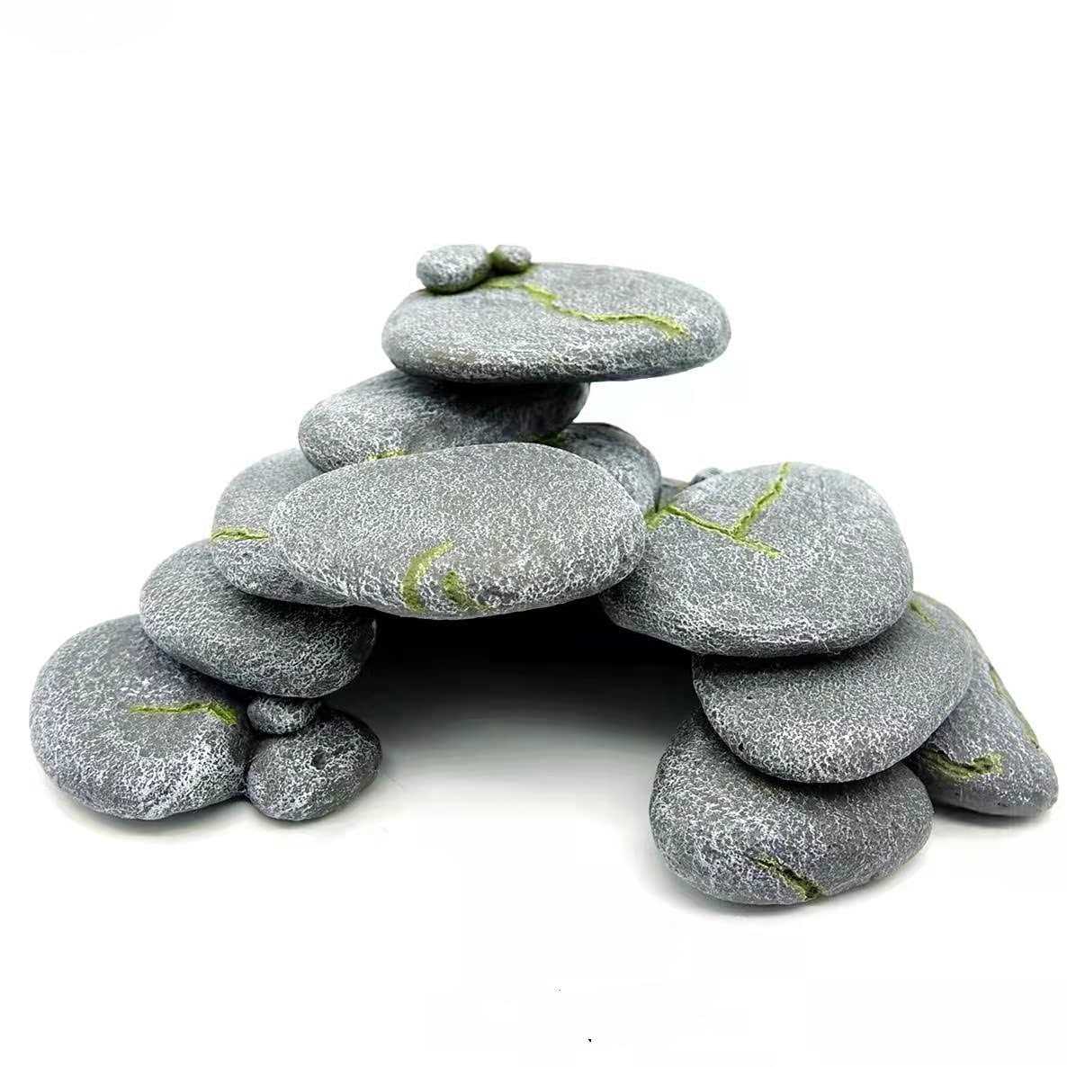 RunXF Simulation Cobblestone Fish Hideout Aquarium Decoration Reptile Hide Cave Betta Fish Pleco Cichlid Shrimp Hideaway - Healthber