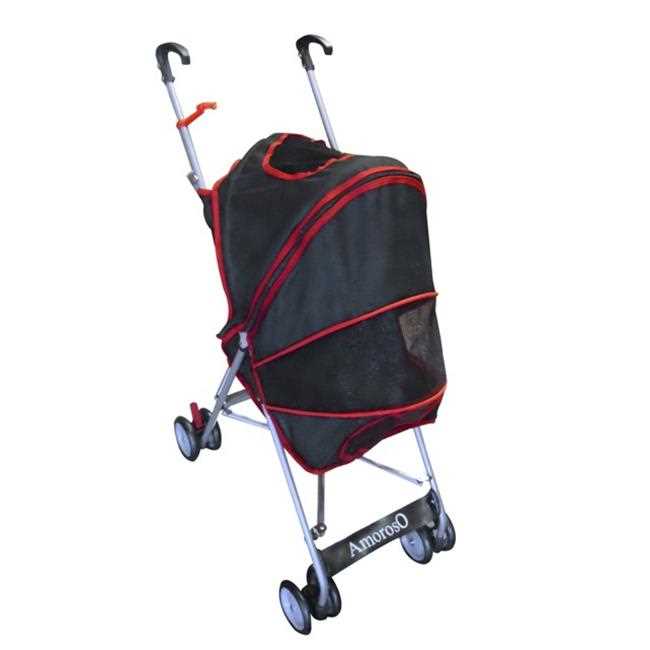 AmorosO Pet Black Red Umbrella Pet Stroller, 23 L X 15 W X 35 H – Small - Healthber