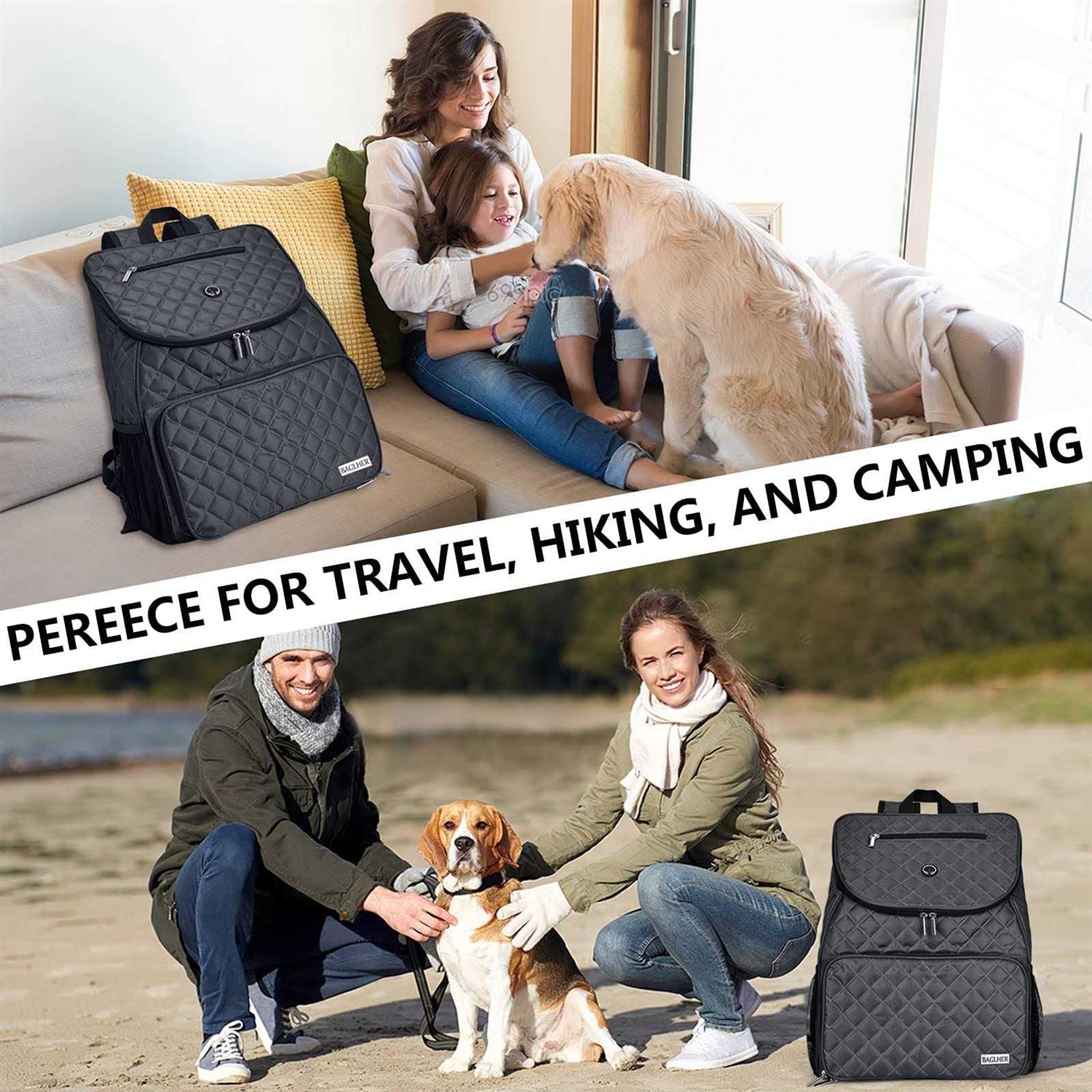 baglher Dog Travel Bag,Airline Approved Pet Supplies Backpack,Dog Travel Backpack with 2 Silicone Collapsible Bowls and 2 Food Baskets - Healthber