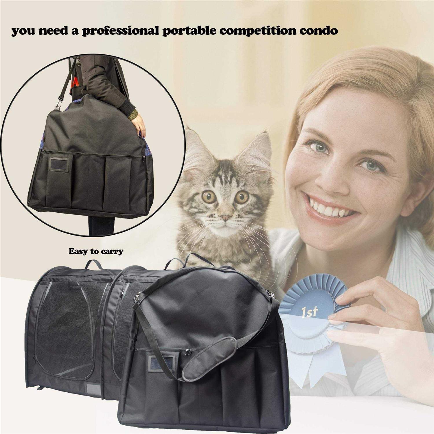 Mispace Portable Twin Compartment Show House Cat Cage/Condo Easy to Fold & Carry Kennel - Healthber