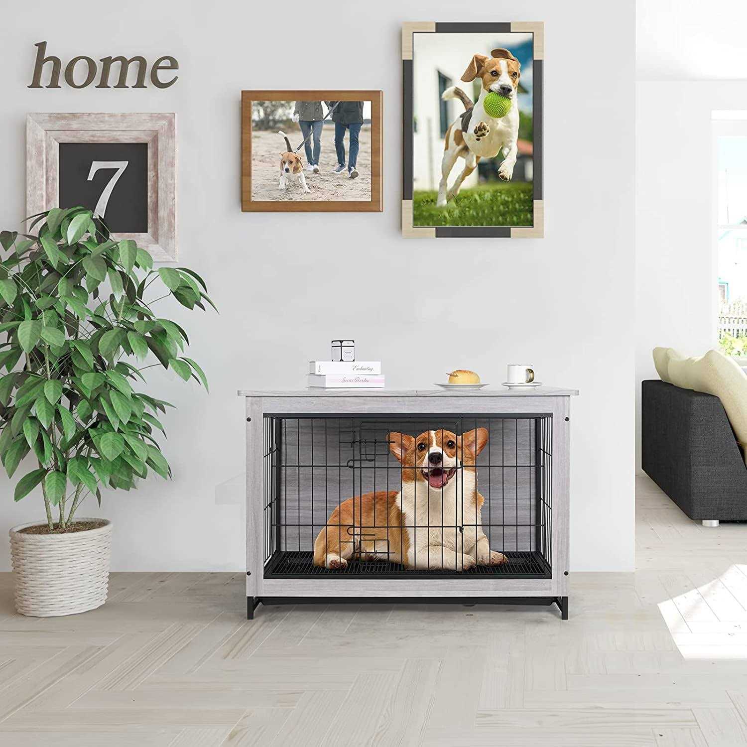 Arlopu Dog Crate Furniture Wooden End Table Indoor Dog Kennel - Healthber