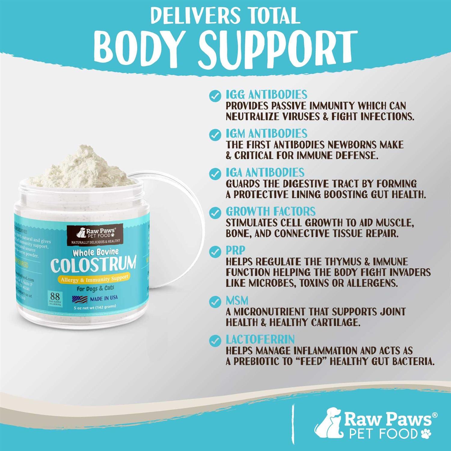 Raw Paws Pet Bovine Colostrum for Dogs Allergies & Immune Support 5-oz - Healthber