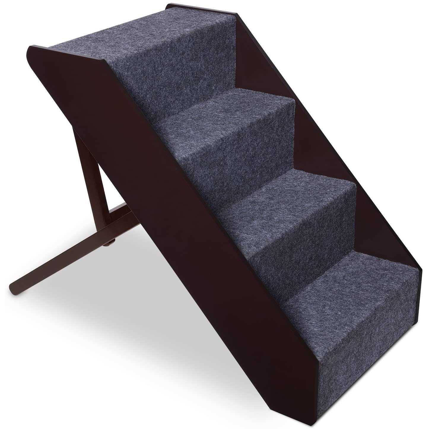 Arf Pets Wood Dog Stairs, Adjustment Wide Pet Steps for Cat and Dogs - Healthber