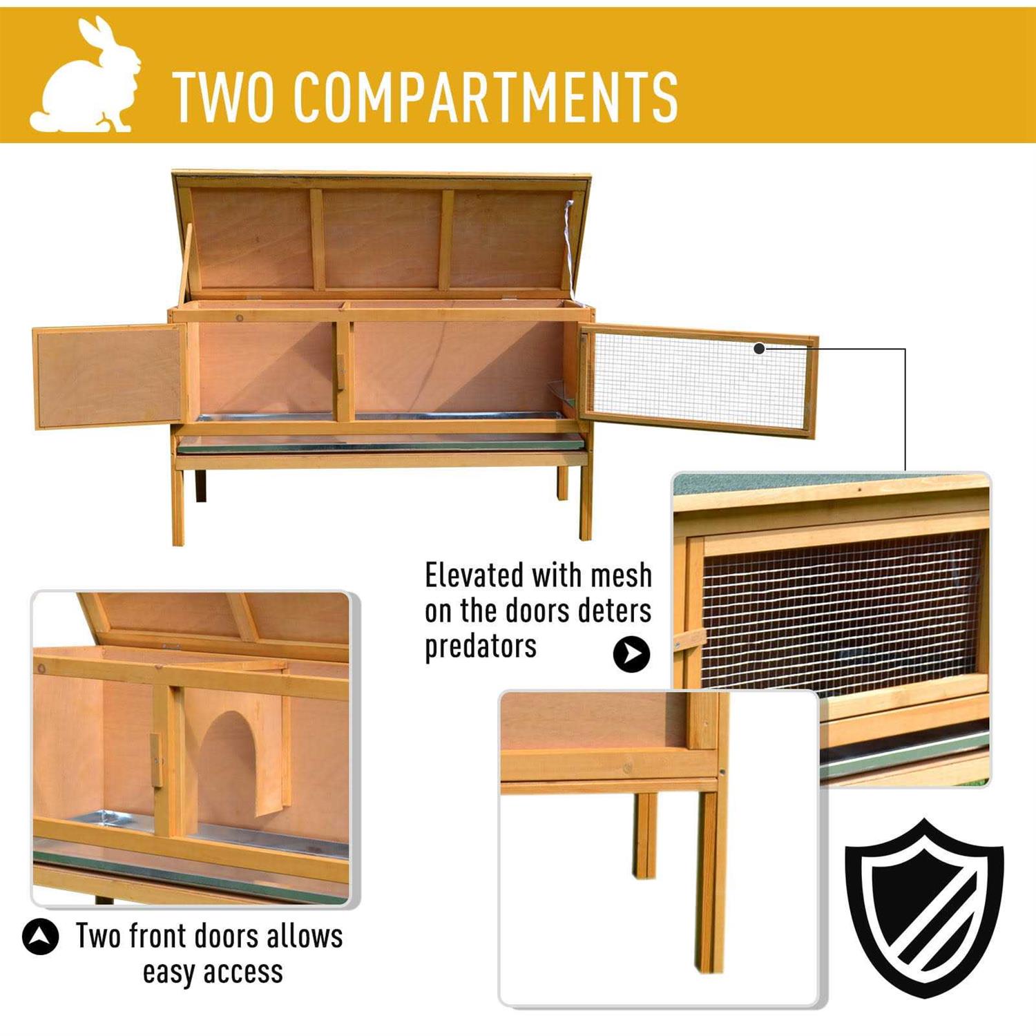 PawHut Wooden Rabbit Hutch Bunny Cage with Openable Waterproof Roof - Healthber
