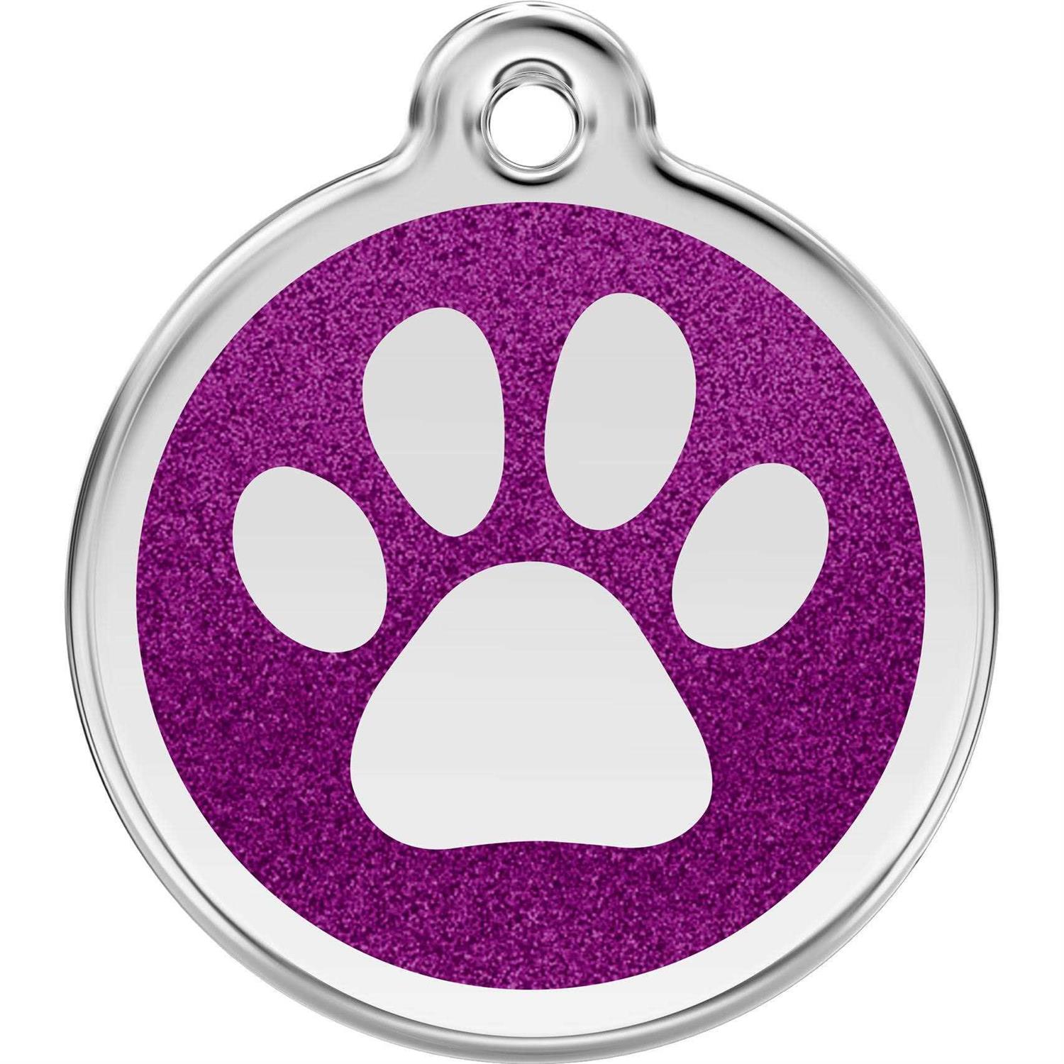Red Dingo Glitter Stainless Steel Dog ID Tag — Paw Print - Healthber