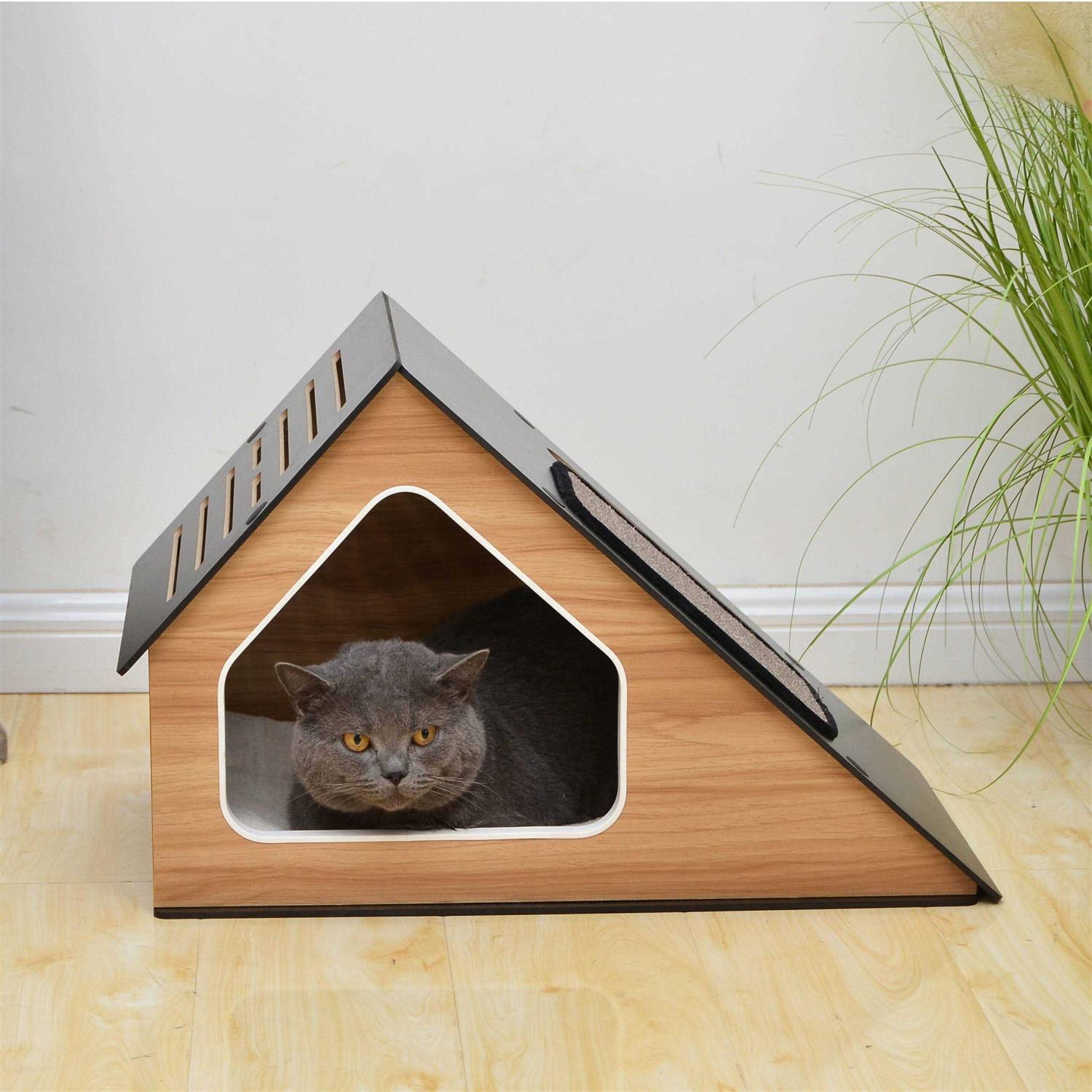 Vibrant Life Modern Cat Condo with Sisal Scratching Pad & Washable Mat - Healthber