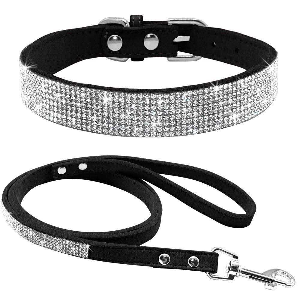 Haoyueer Rhinestone Dog Collar Cute Dazzling Sparkling Soft Suede Leather Dog Cat Rhinestone Collar Crystal Diamond Pet Dog Puppy - Healthber
