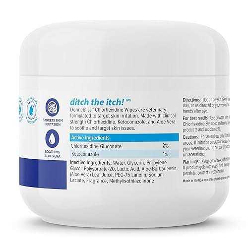 Vetnique Labs Dermabliss Medicated Skin Wipes Anti-Bacterial & Anti-Fungal Medicated Hot Spot & Skin Fold Dog & Cat Wipes - Healthber