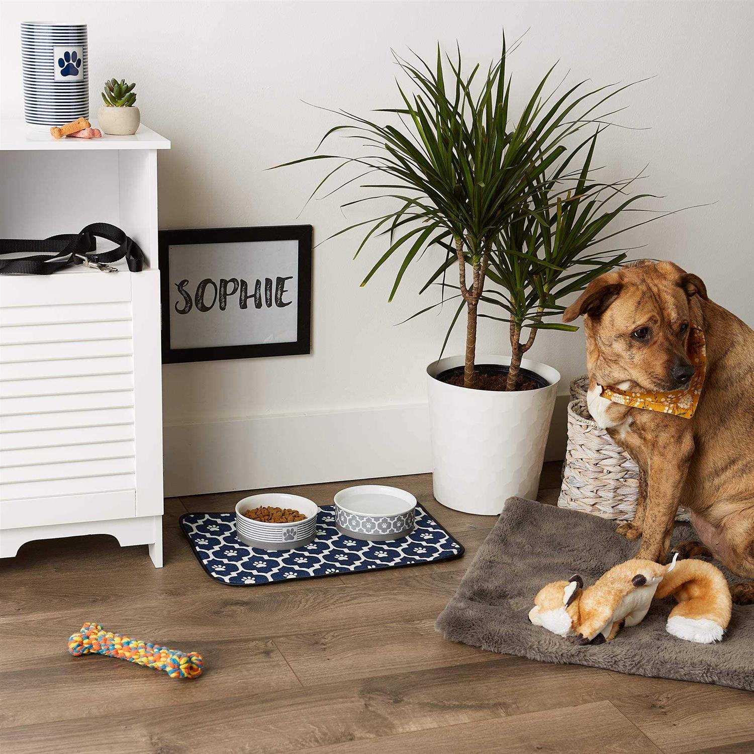 Bone Dry and Off White Lattice Paw Pet Mat - Healthber
