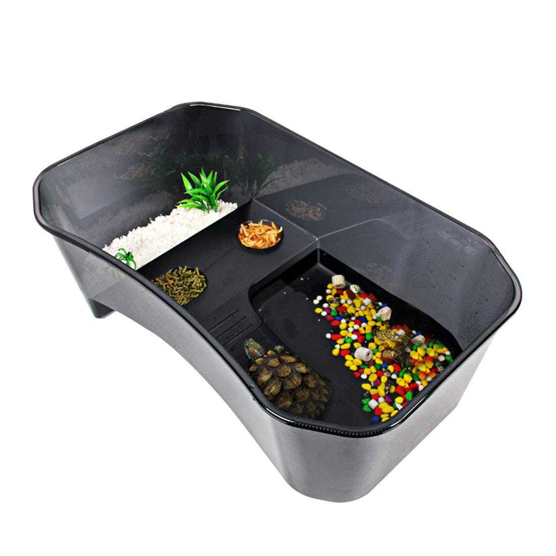 Hamiledyi Turtle Tank Aquarium,Reptile Habitat,Turtle Habitat Terrapin Lake Reptile Aquarium Tank with Platform Plants for Crayfish Crab - Healthber