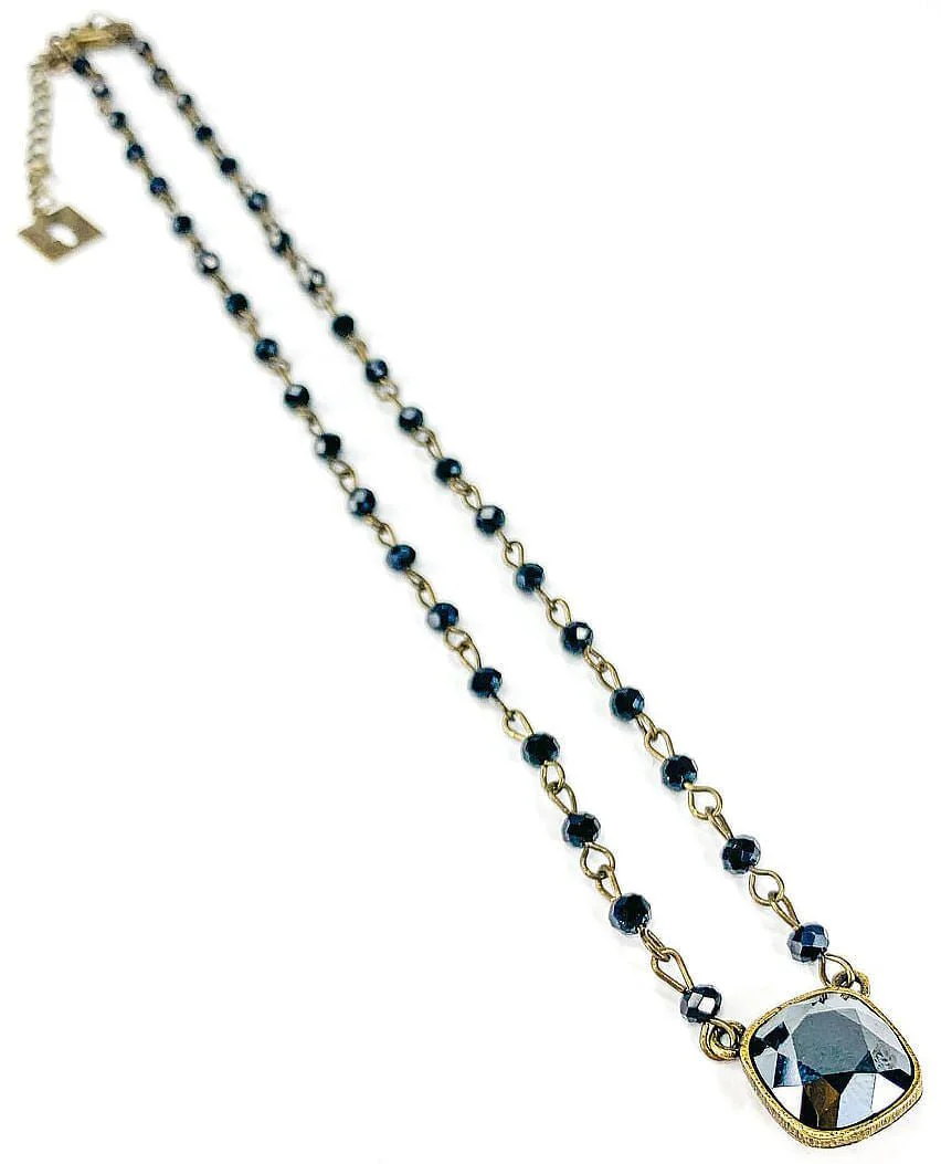Pink Panache Cushion Cut Black Crystal Necklace - Healthber