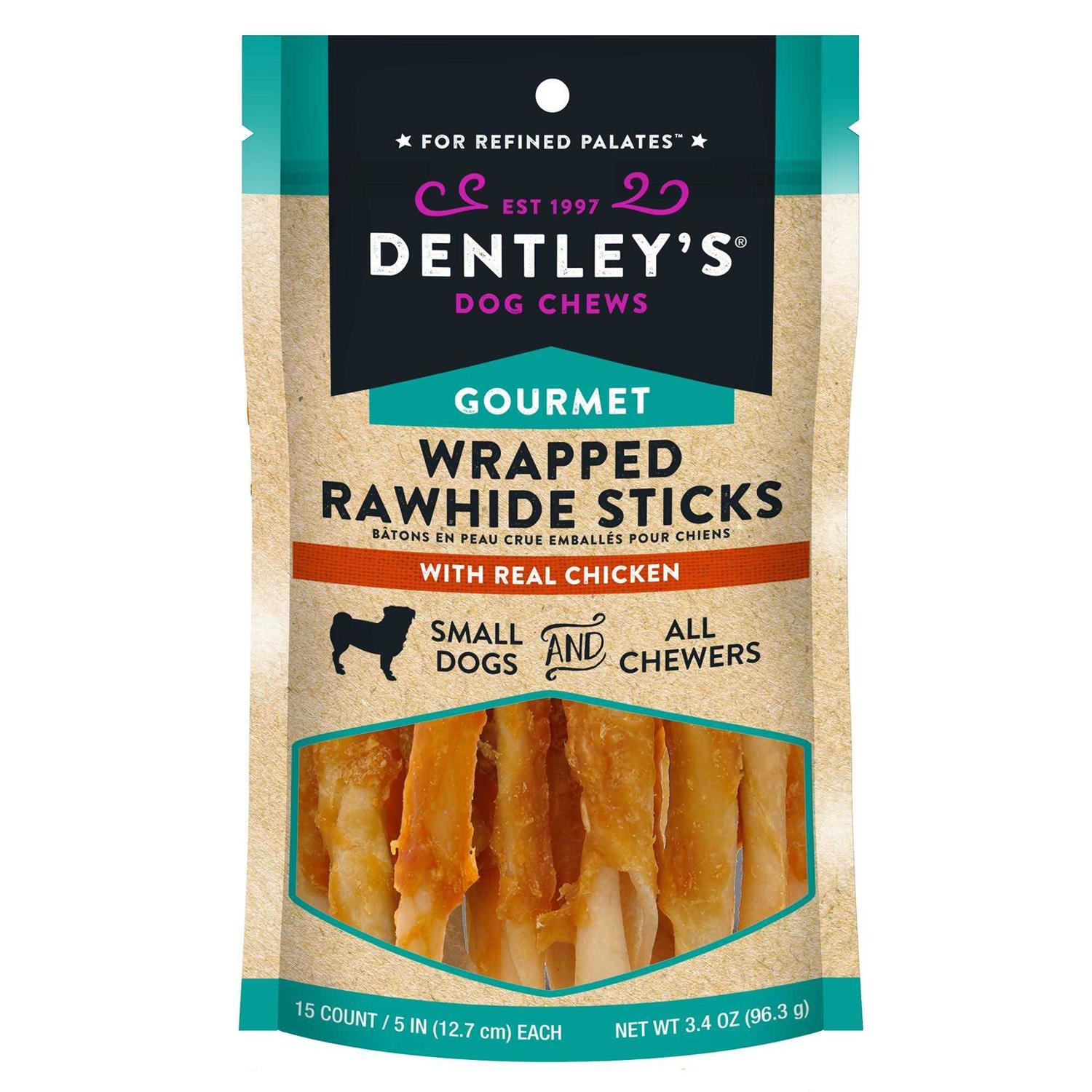 Dentley’s Gourmet 5 Wrapped Rawhide Sticks Dog treats Chicken - Healthber