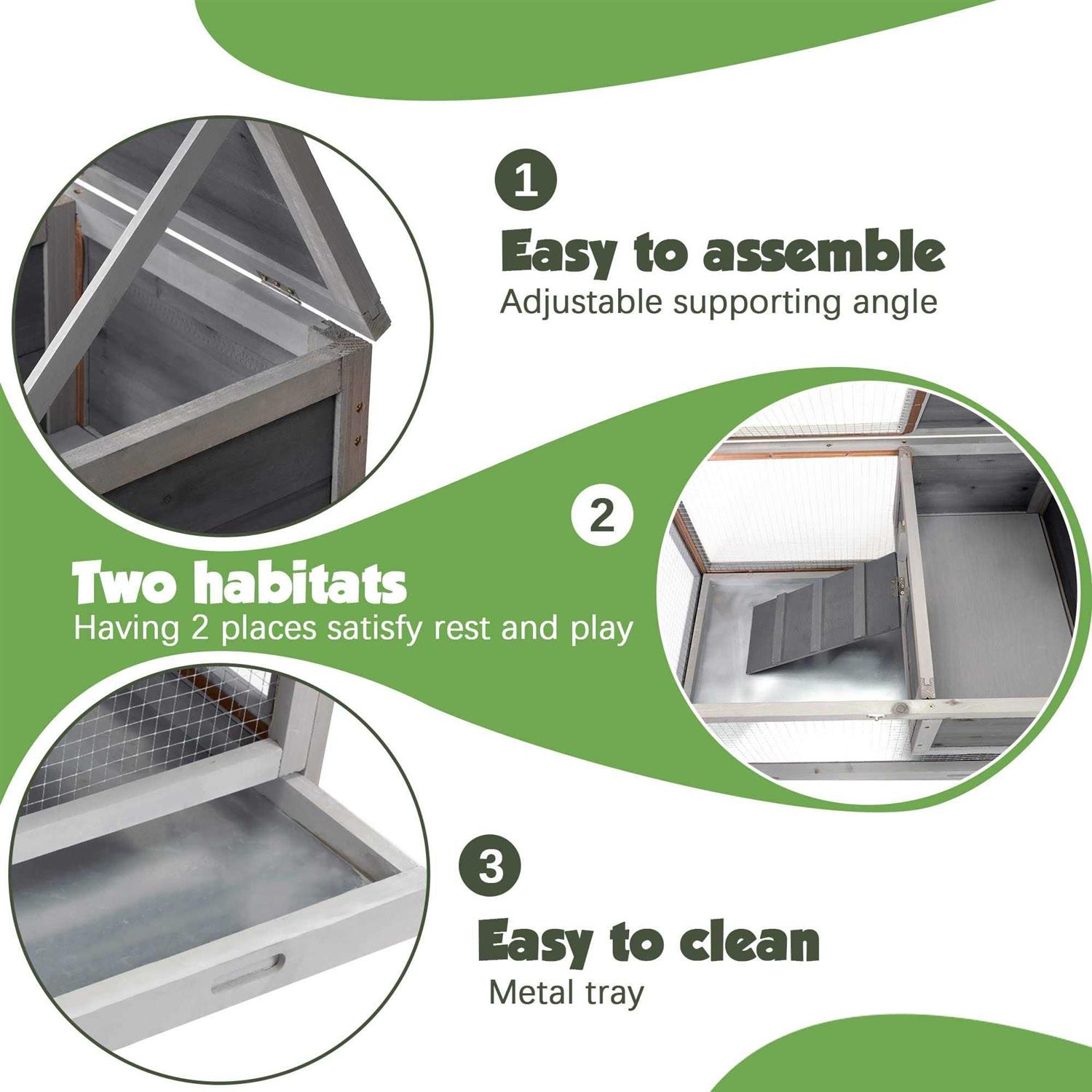 cozivvovv 2 Story Wooden Rabbit Hutch Indoor Outdoor Rabbit Cage with Pull Out Tray, Openable Roof, Side Door and Anti-Slip Ramp - Healthber