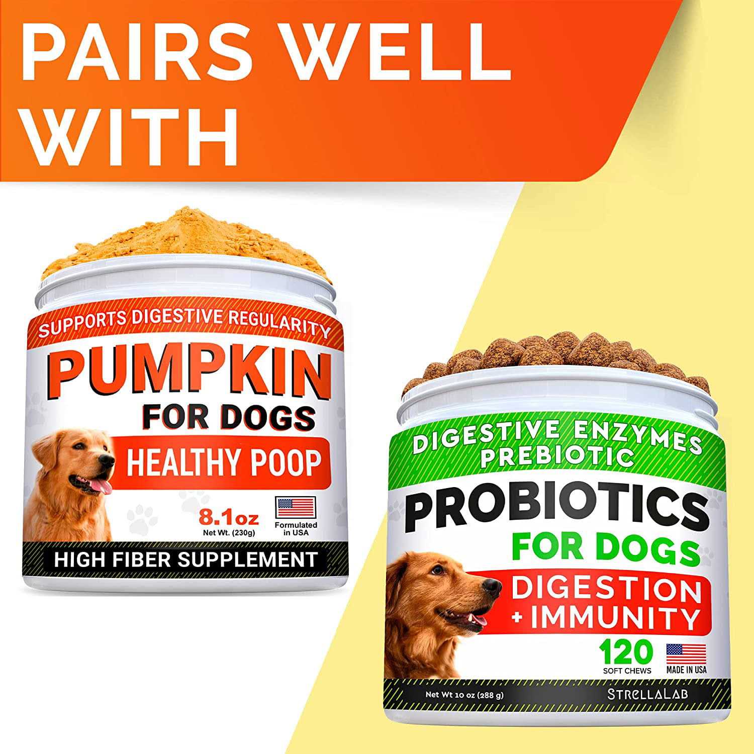 StrellaLab Pumpkin High Fiber Stool Consistency Powder Digestive Supplement for Dogs - Healthber