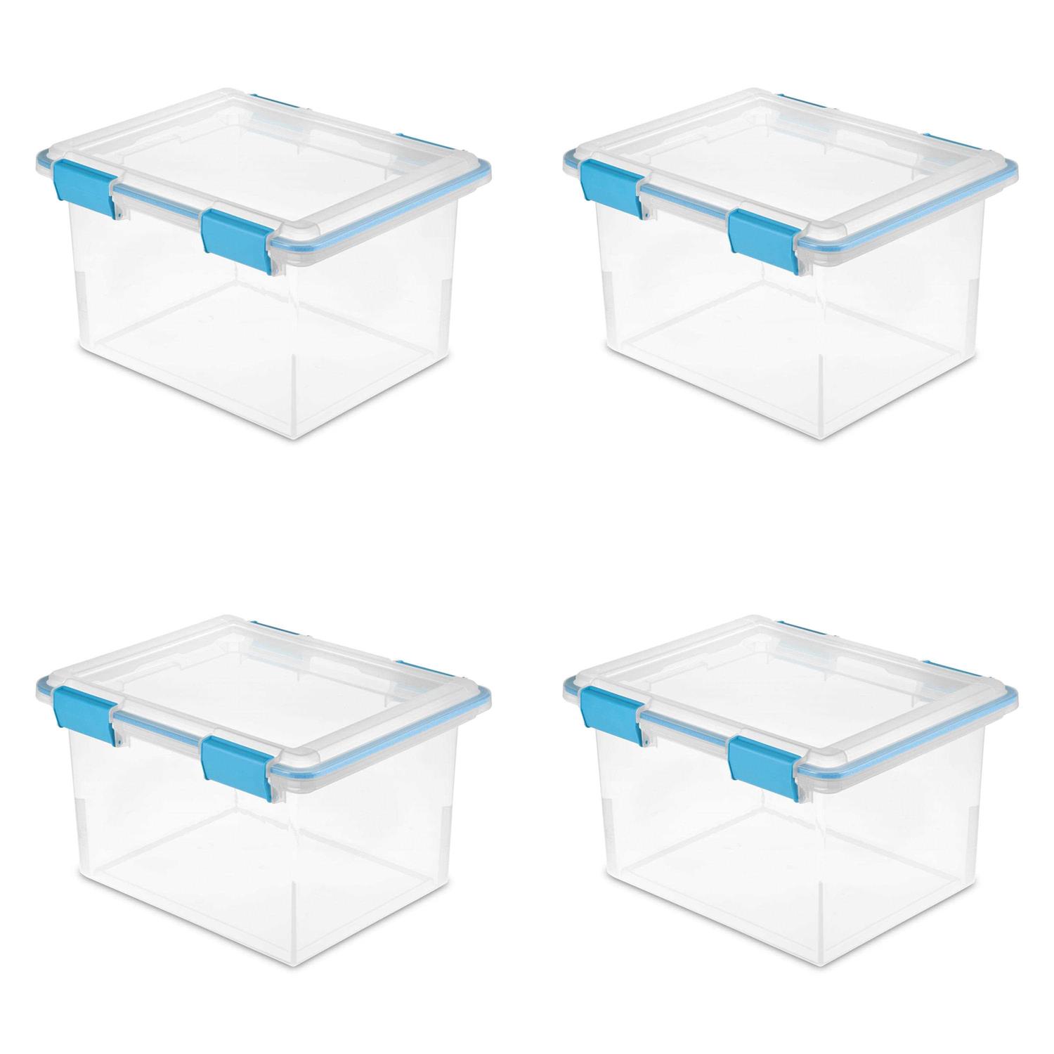 Sterilite 32 Qt Gasket Box Clear Base and Lid Blue Aquarium Set of 4 - Healthber