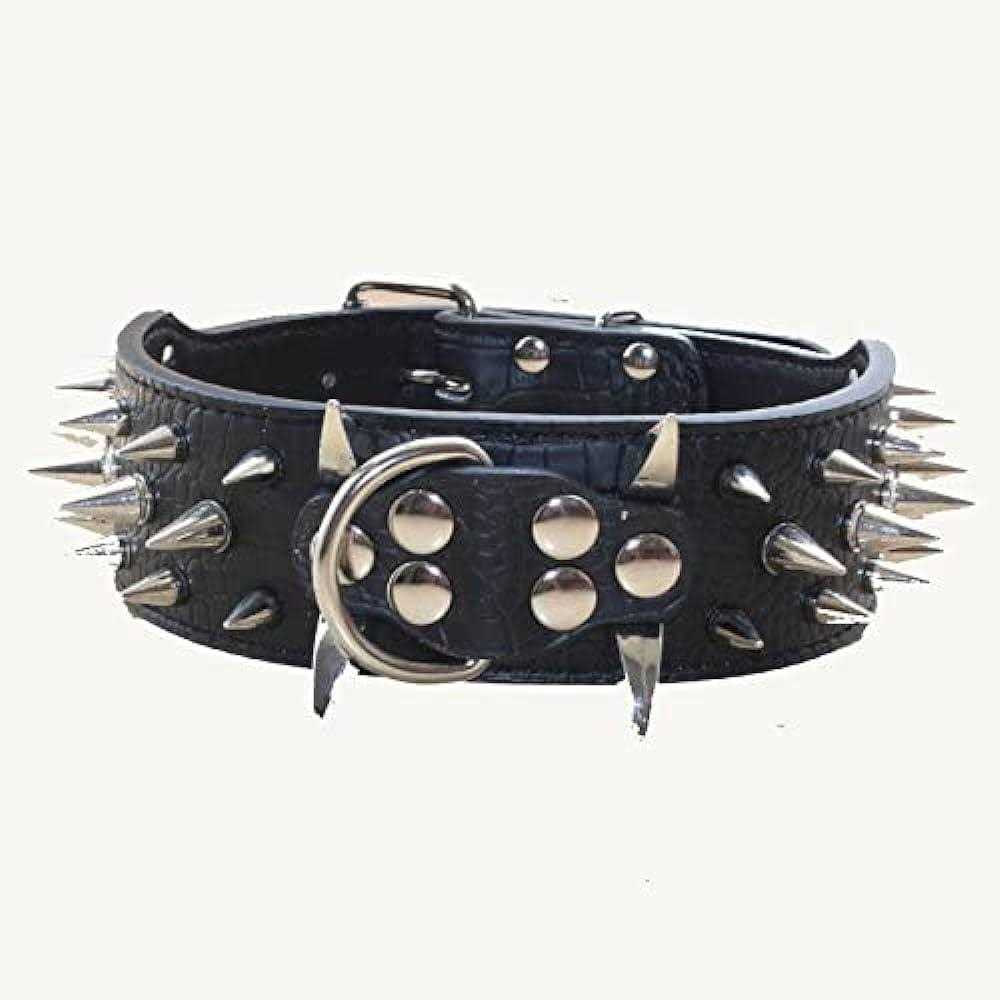 Haoyueer Leather Spiked Studded Medium & Large Dog Collars Harnesses Matching Set for Pit Bull,Mastiff - Healthber