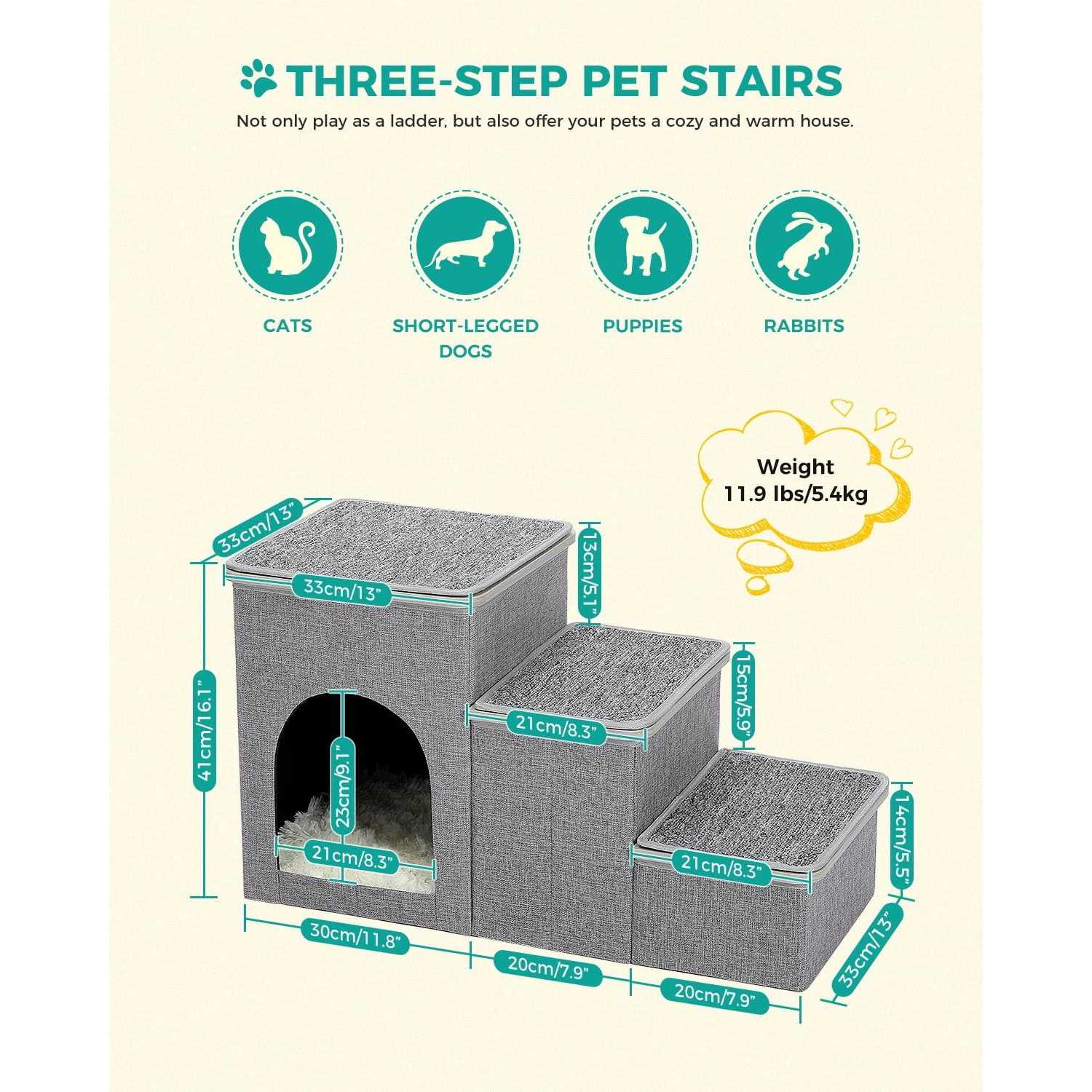 Pawz Road Dog Step Stair 3 Steps Storage Ladder 16 inch Pet stairs for Small and Medium Dogs - Healthber