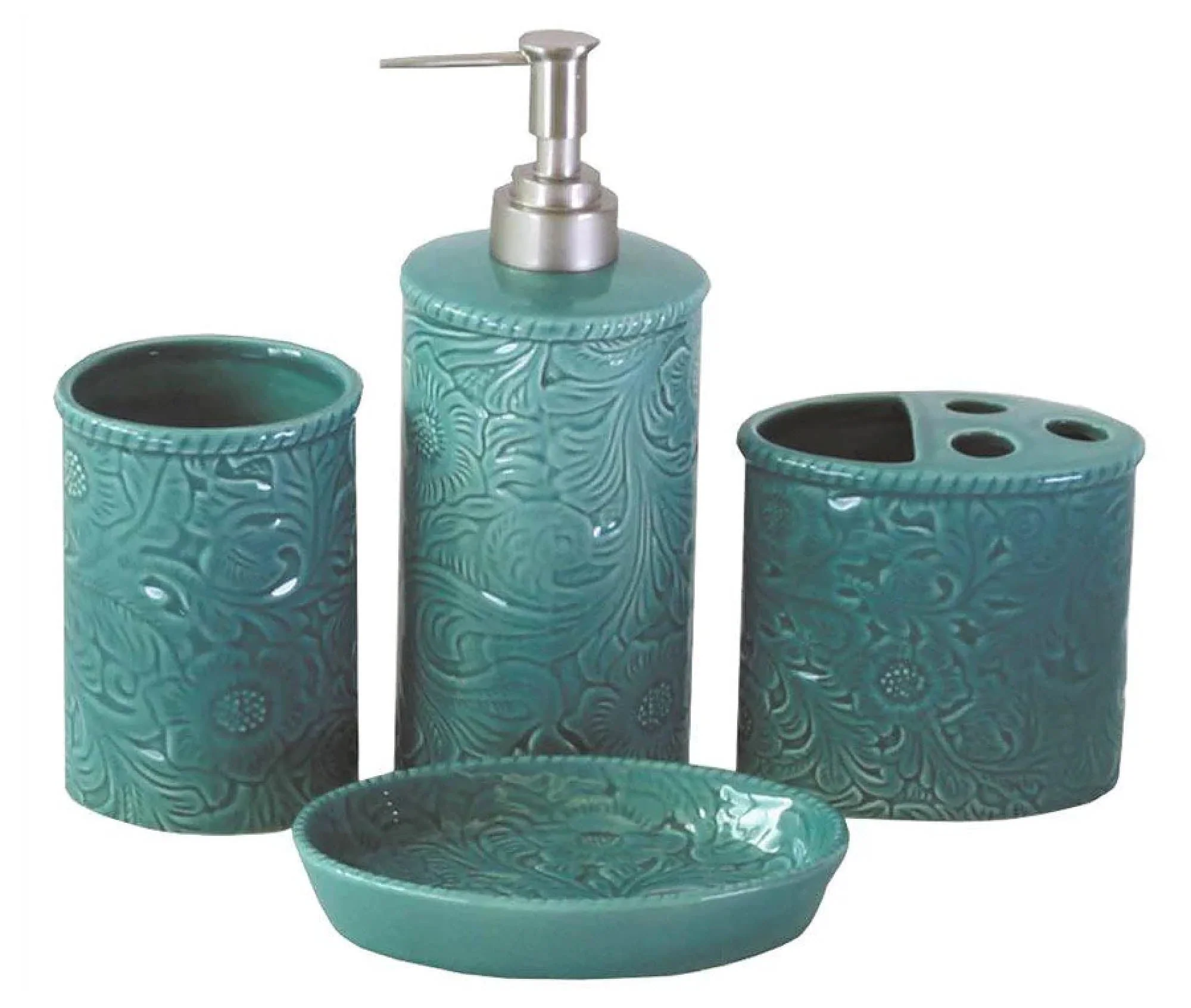 Savannah 4 Piece Bathroom Countertop Accessory Set, Turquoise - Healthber