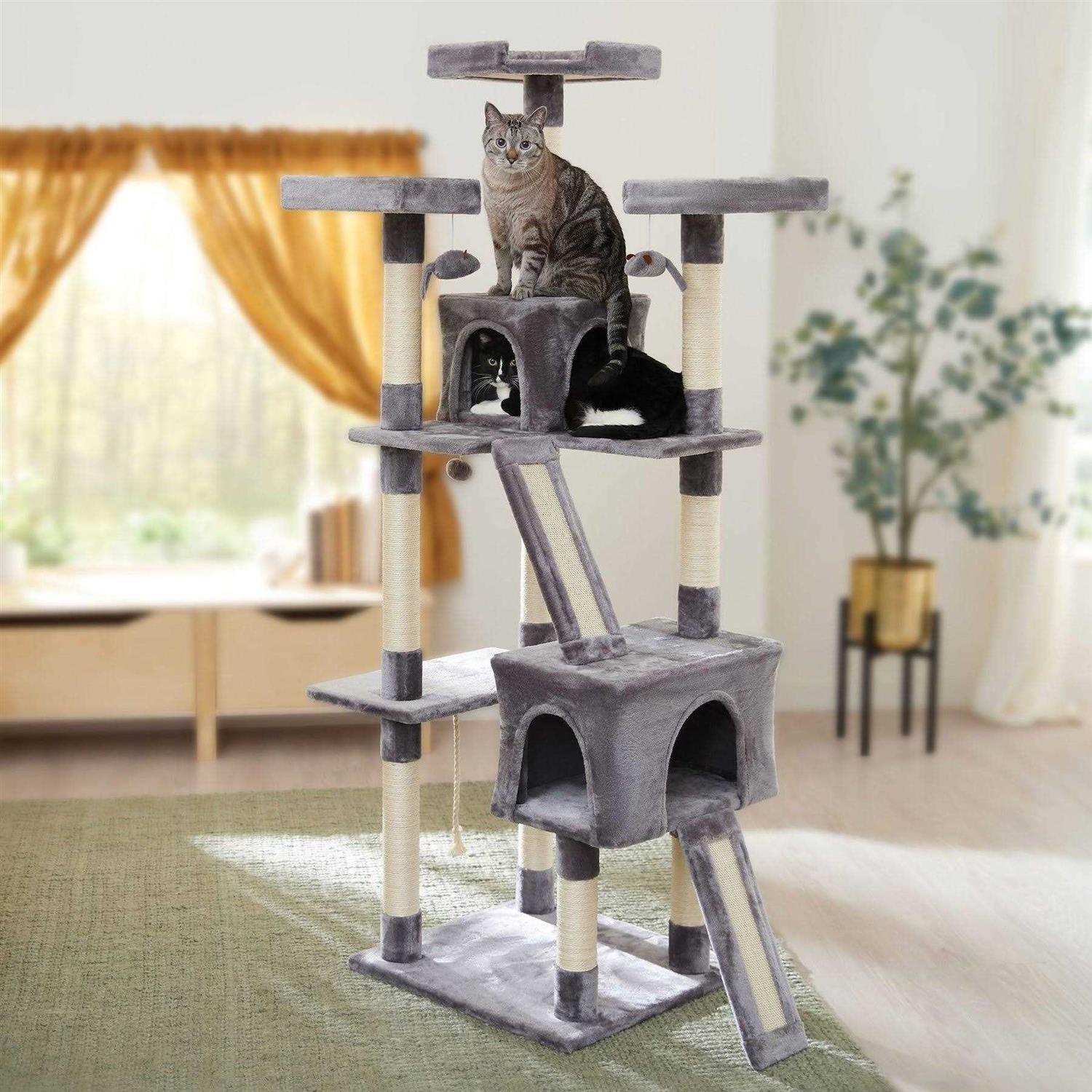 Frisco 72-in Faux Fur Cat Tree Condo - Healthber