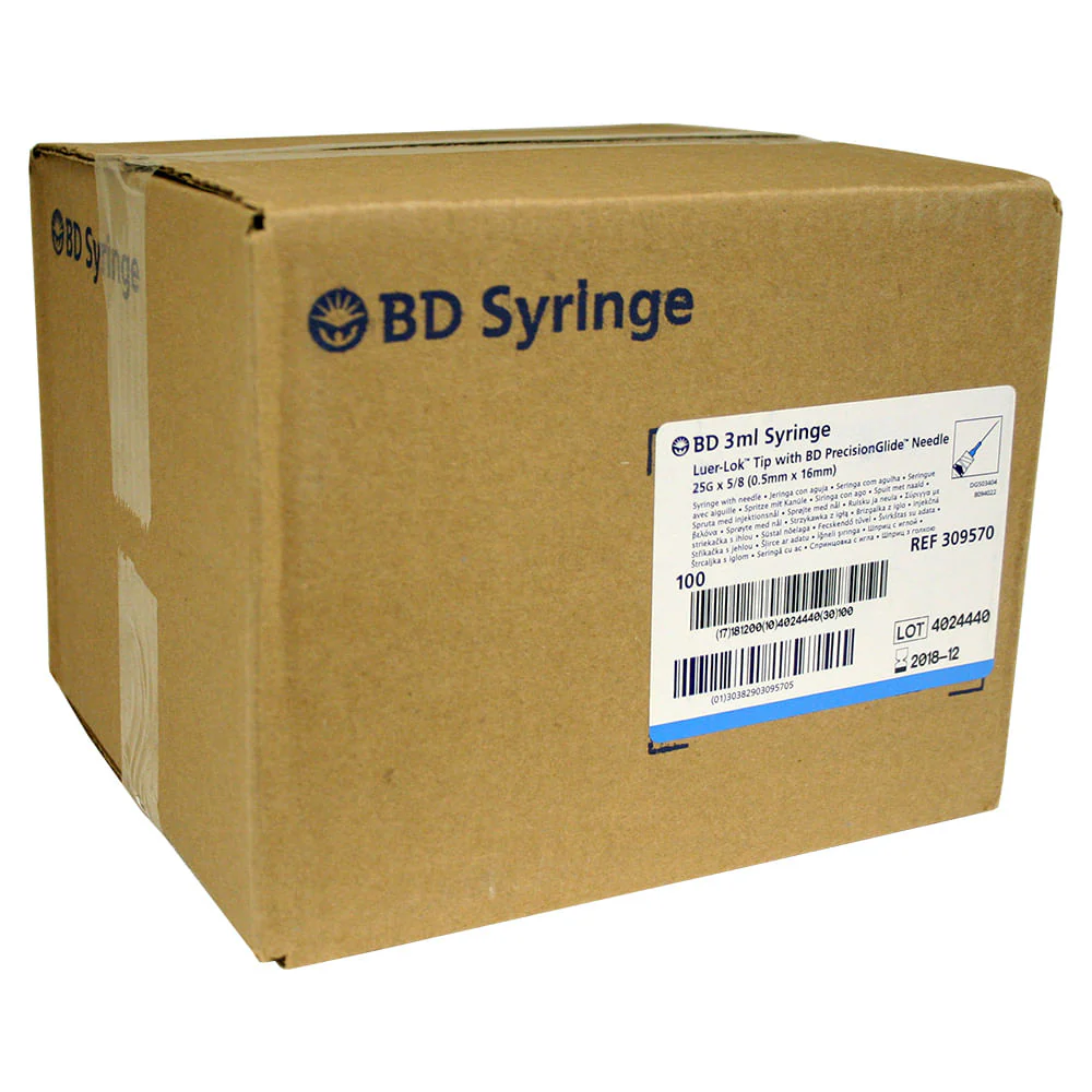 BD Luer-Lock (LL) Syringe with Needle Combo, 3cc with 25ga x 5/8