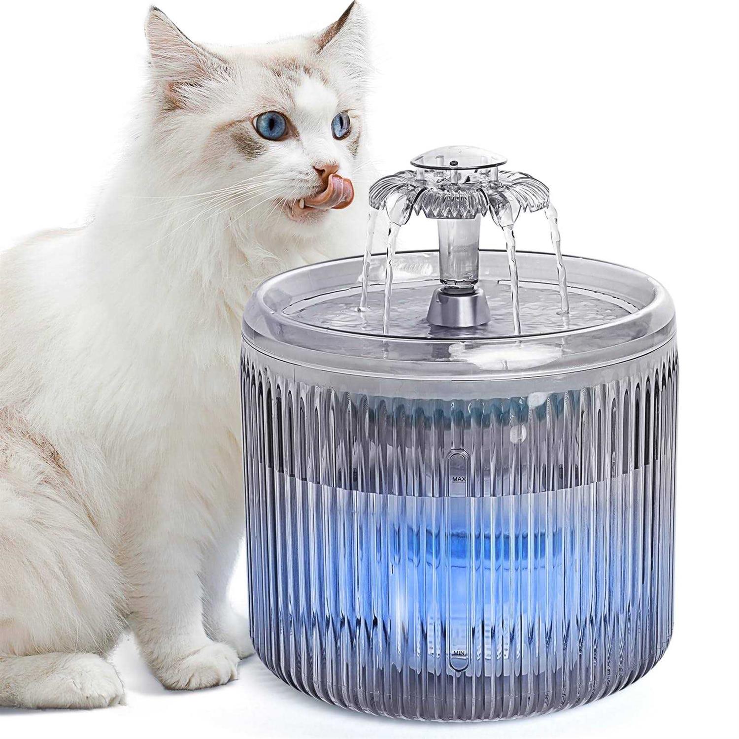 Cat Water Fountain with LED Light 88oz/2.6L No Pawblems Ultra Quiet Pet Water Fountain with 2 Flow Modes - Healthber