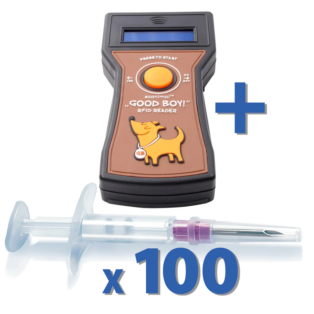Good Boy Microchip Scanner Kit with 100 Adeqid Microchips - Healthber