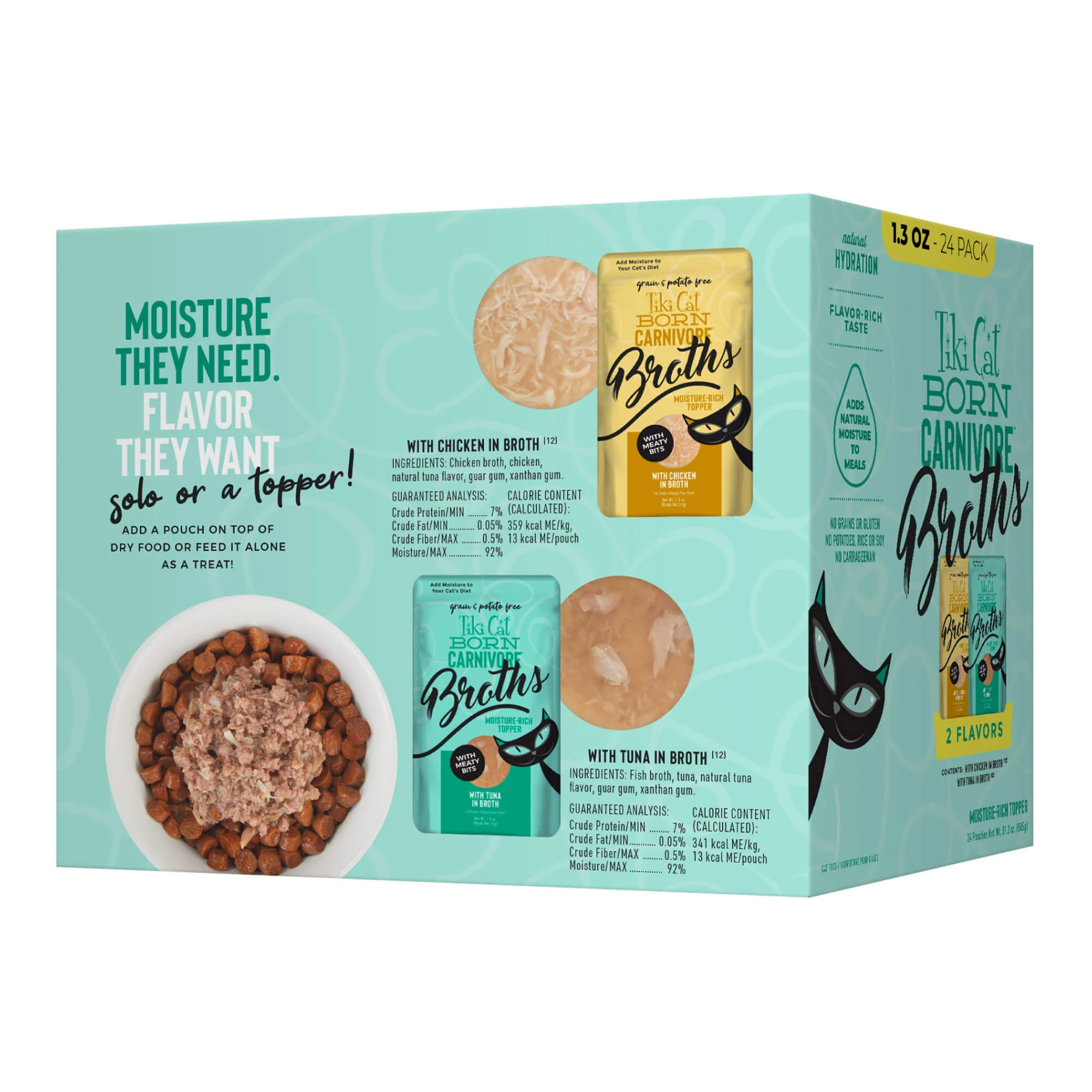 Tiki Cat Born Carnivore Broths Wet Cat Food Topper, Variety Pack - Healthber
