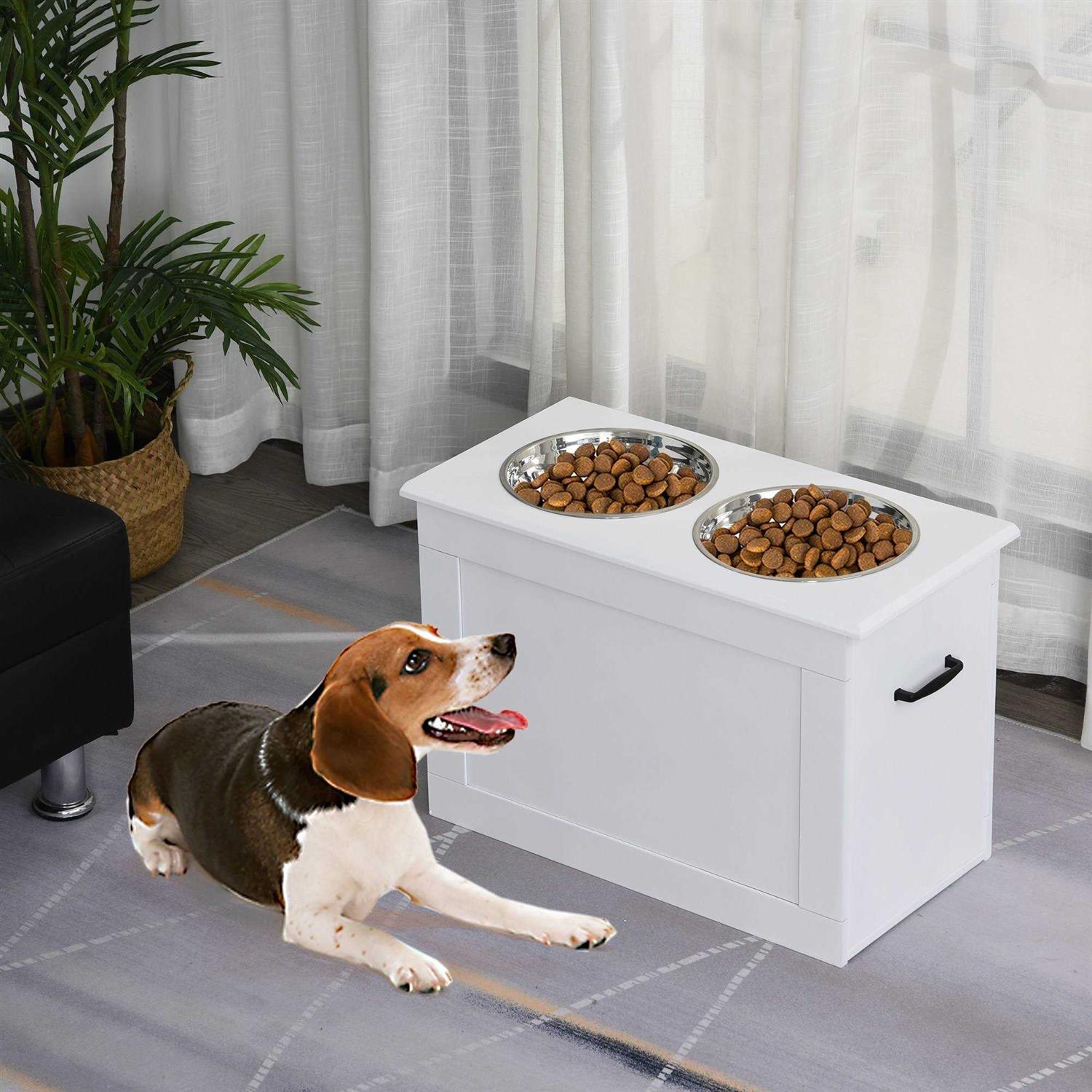 PawHut Raised Pet Feeding Storage Station with 2 Stainless Steel Bowls Base for Large Dogs and Other Large Pets - Healthber