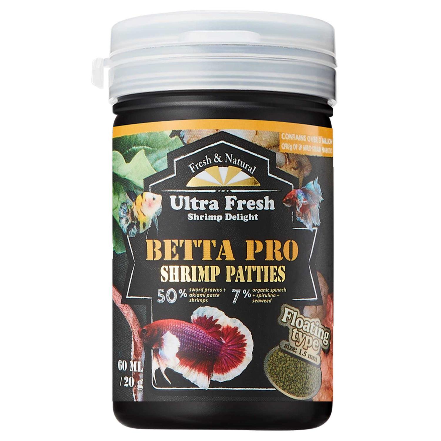Ultra Fresh Betta Fish Food Pro Shrimp Patties 50% Sword Prawns + Akiami Paste Shrimps - Healthber