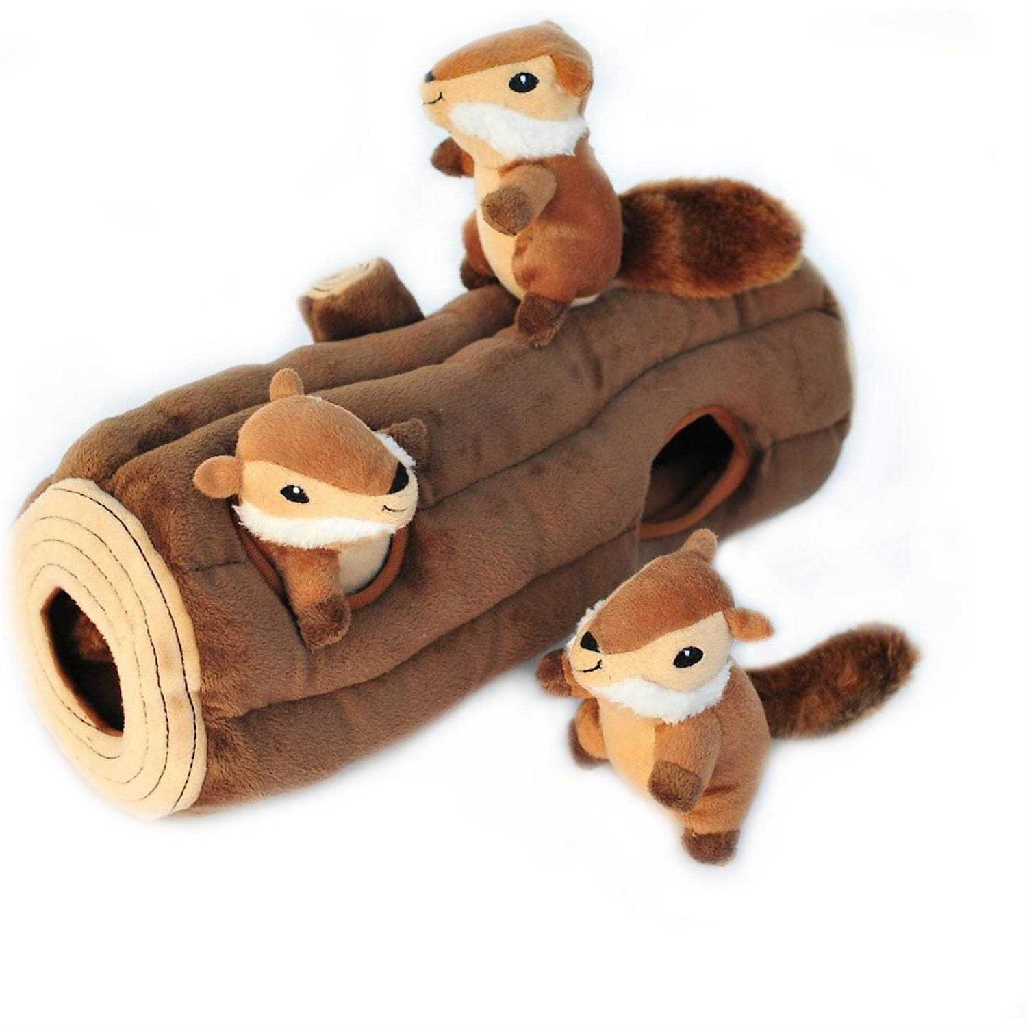ZippyPaws Zippy Burrow Chipmunks Log Dog Toy - Healthber